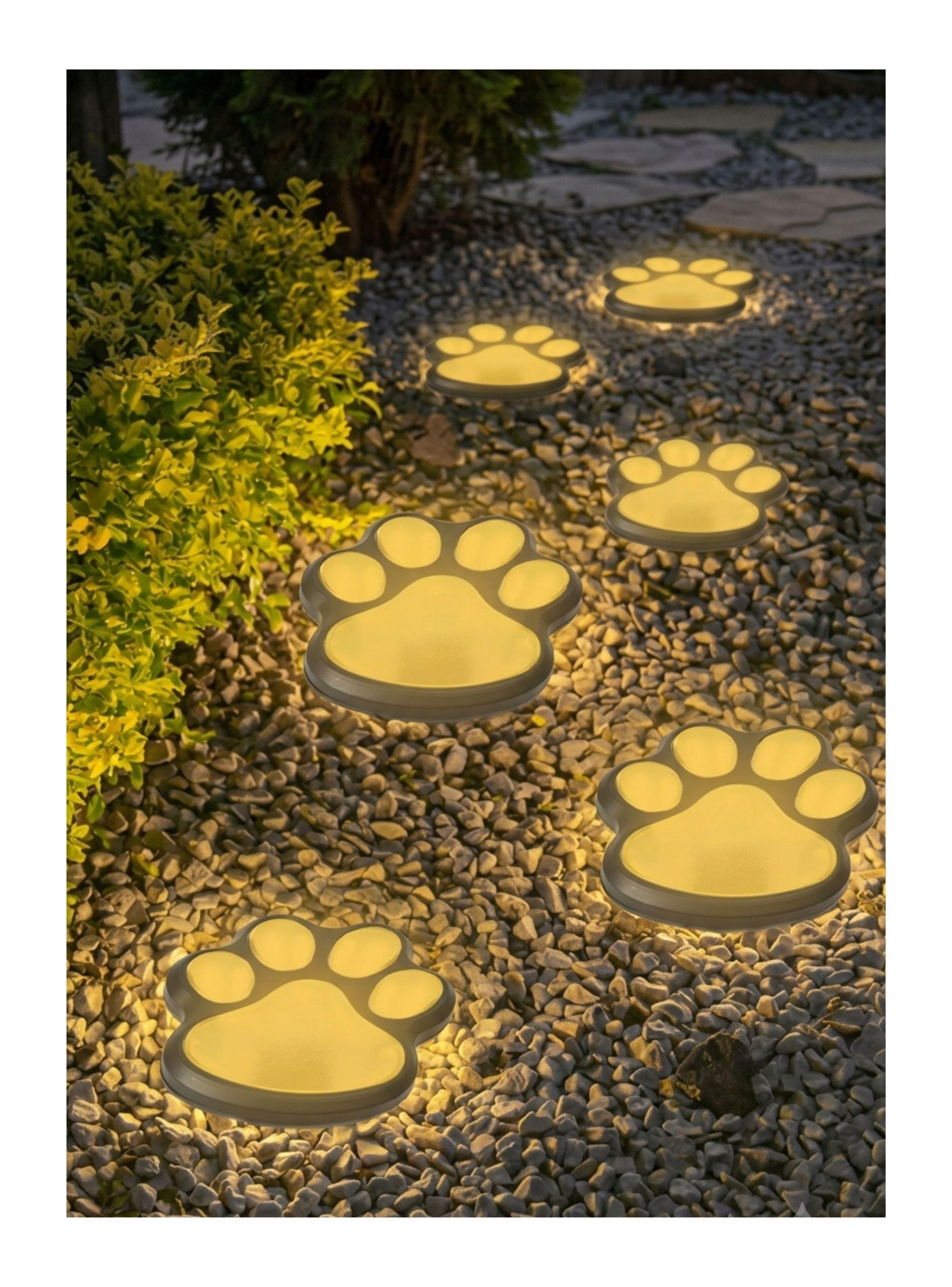 Pack 3 Foco Solar Led Jardin Estaca Diseño Huella Mascota Exterior-2