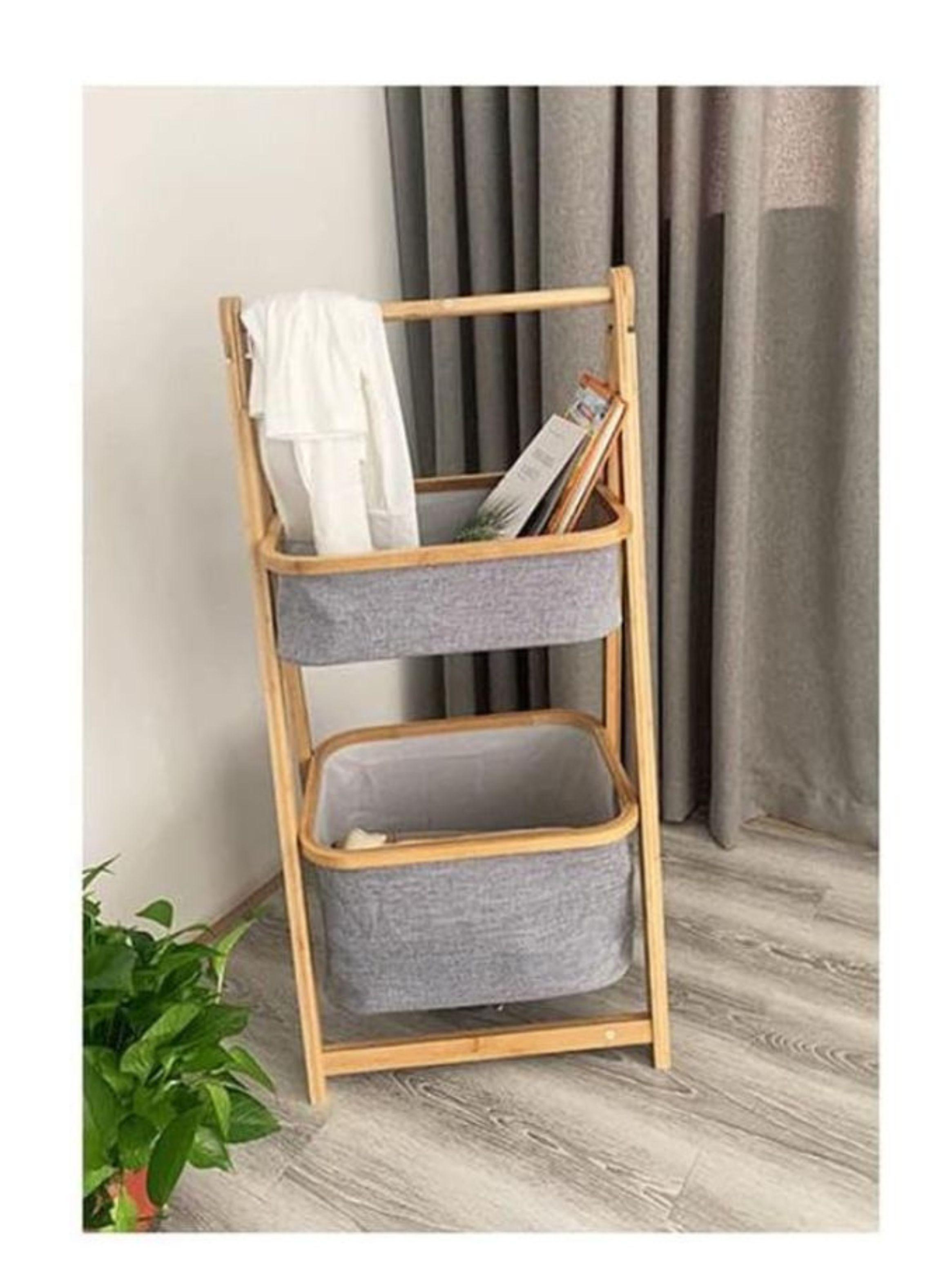 Estante De Almacenamiento De 2 Niveles Con Cesto Plegable-4