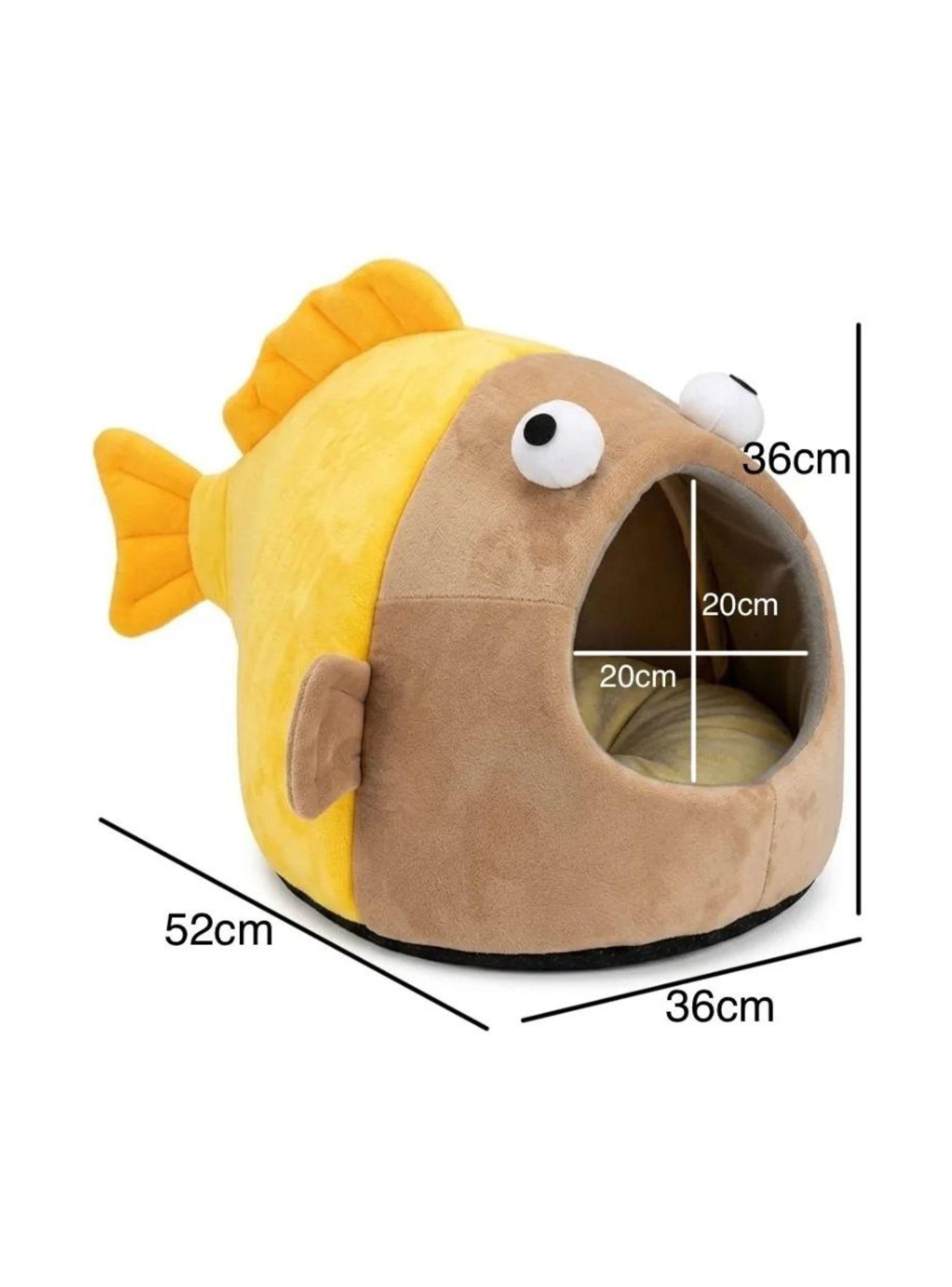  Cama Cueva Iglú Para Gatos Y Perros Diseño Pez Amarillo Talla M-2