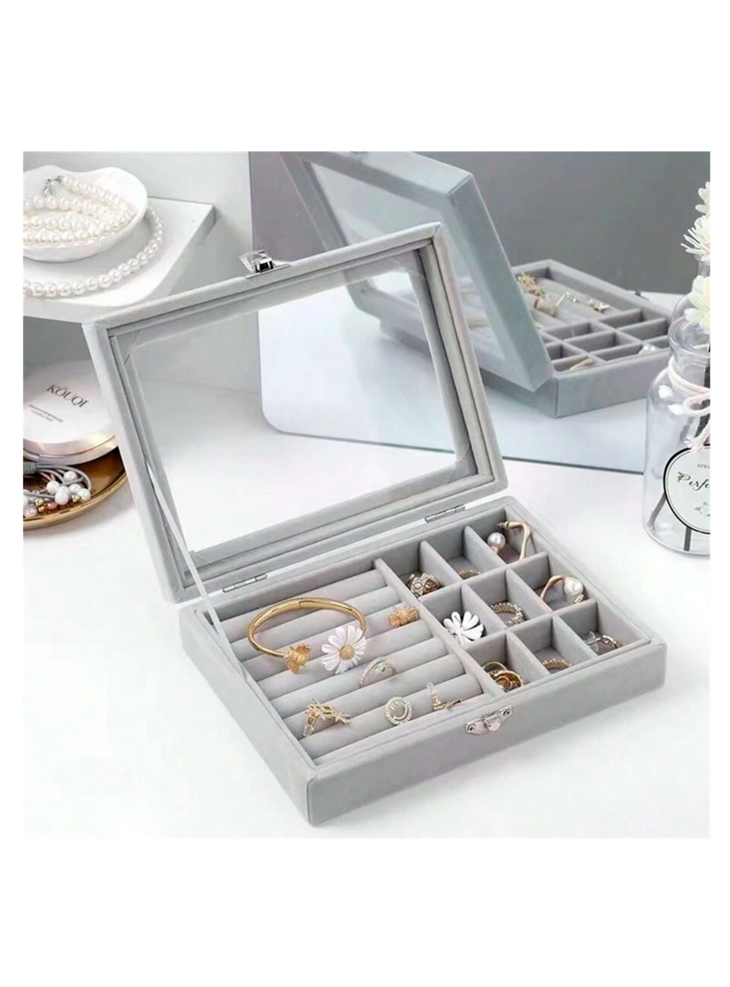 Caja Organizador De joyería Portátil Gris-4