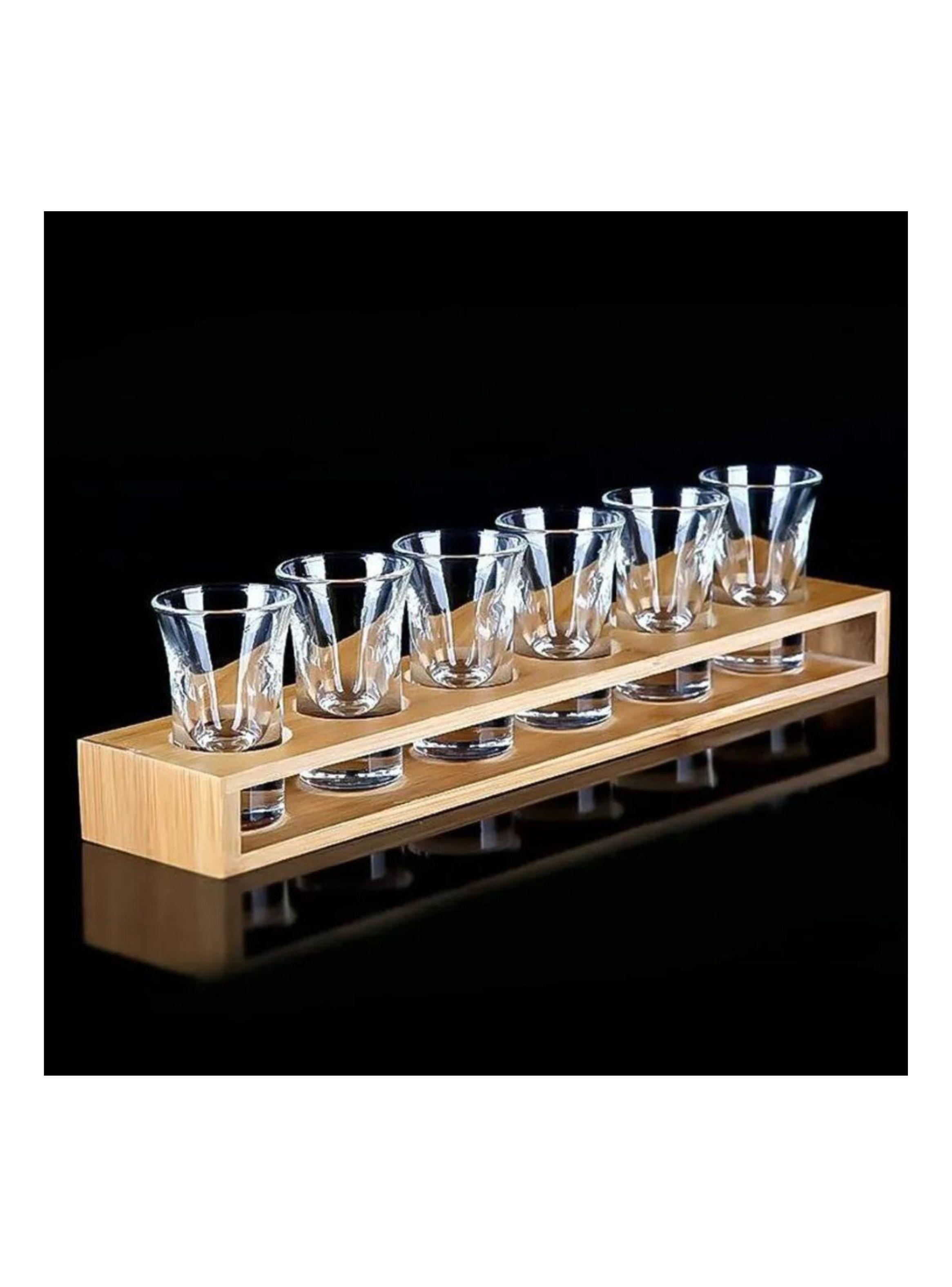 Estante de Bambú para Vasos Shot Bandeja para Servir 6 Espacios-4