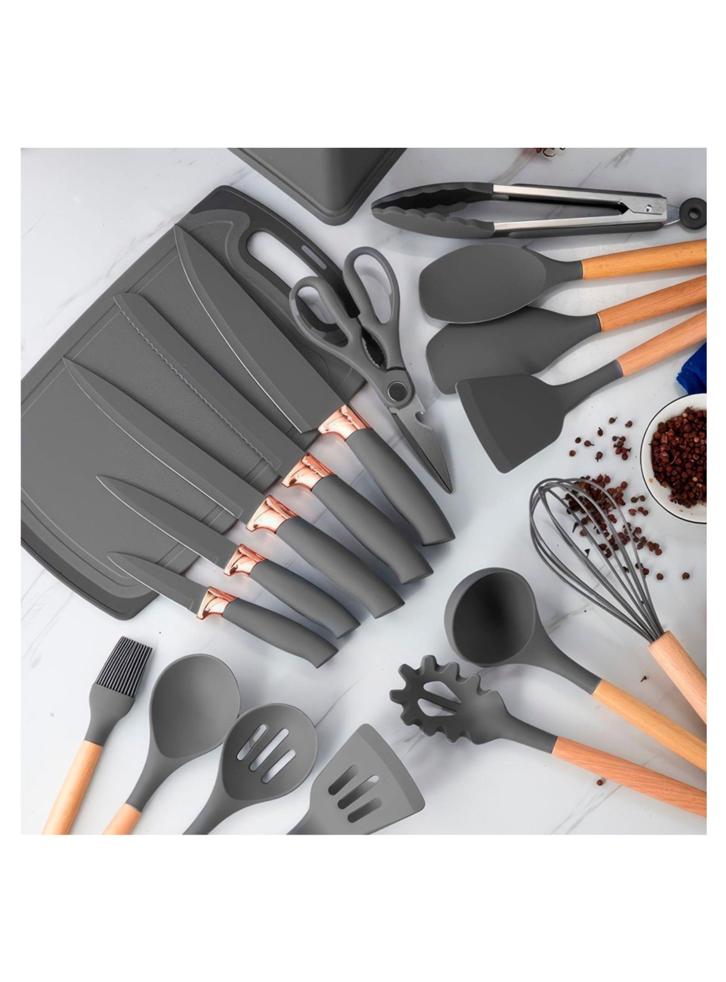 Set De 19 Utensilios De Cocina Mango De Madera -3