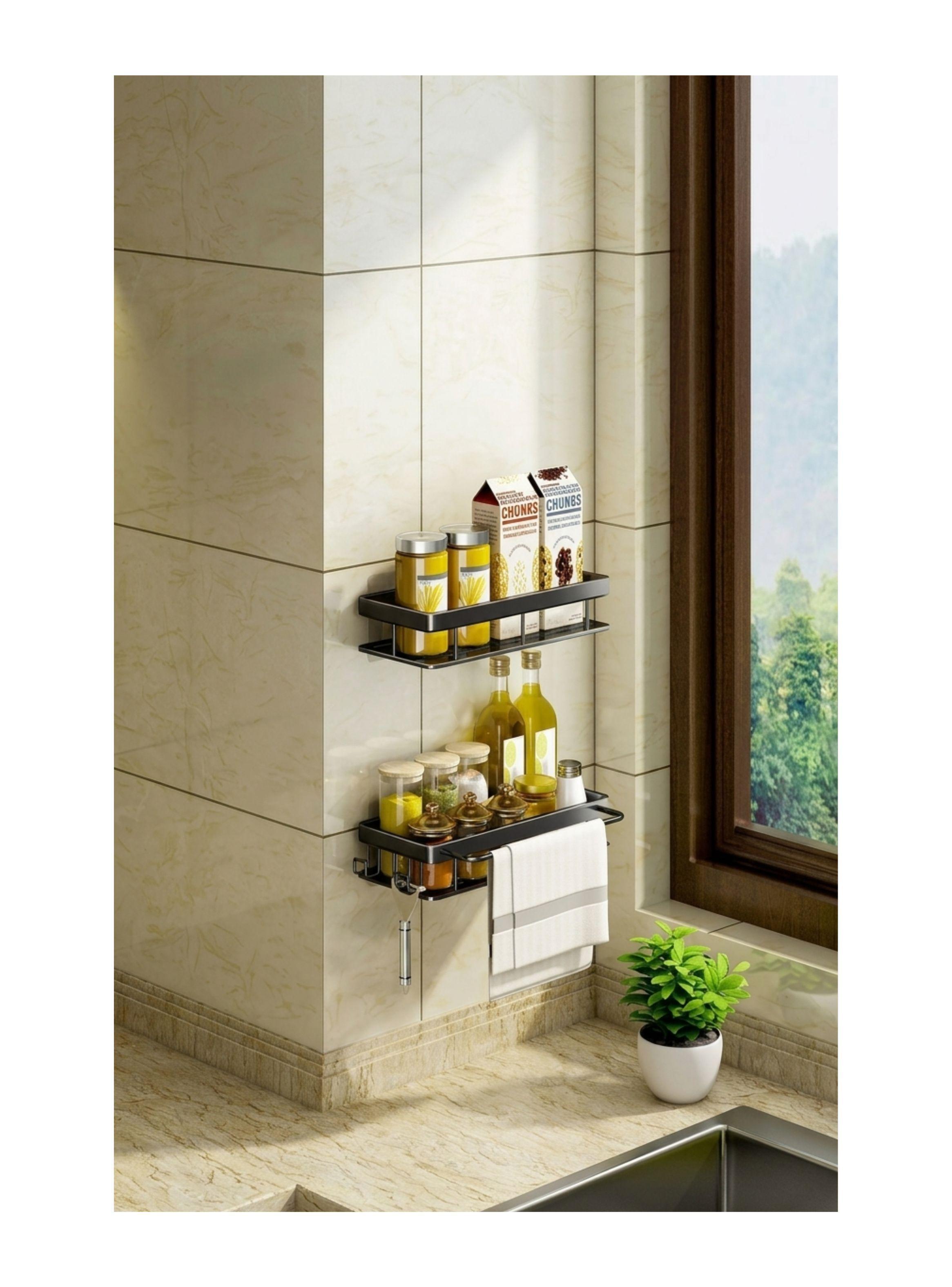 Repisa Organizador Baño Ducha Adhesivo Acero Inoxidable Negro -4