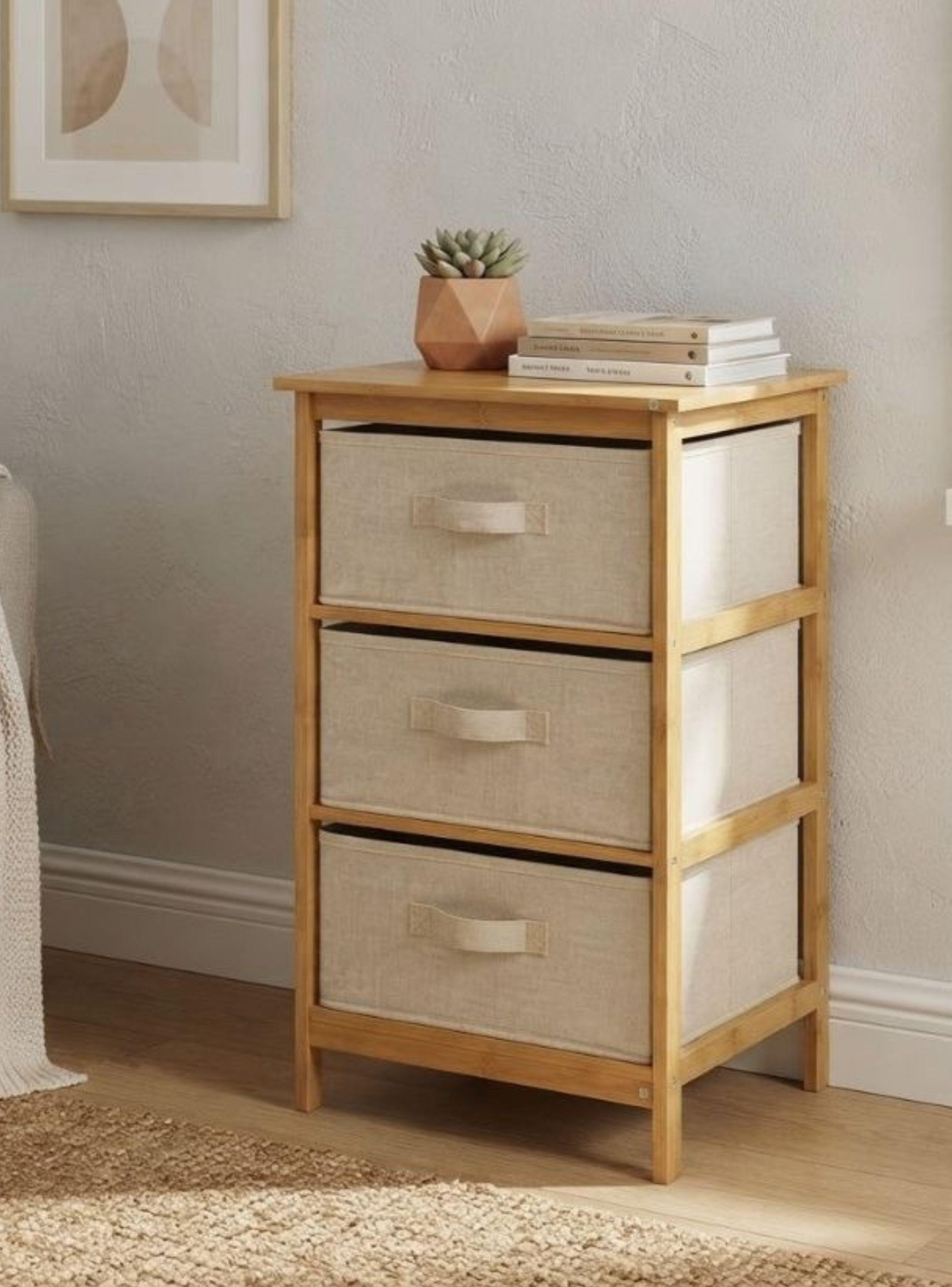 Mueble Organizador Bambu De 3 Niveles Con Cajones De Tela-3