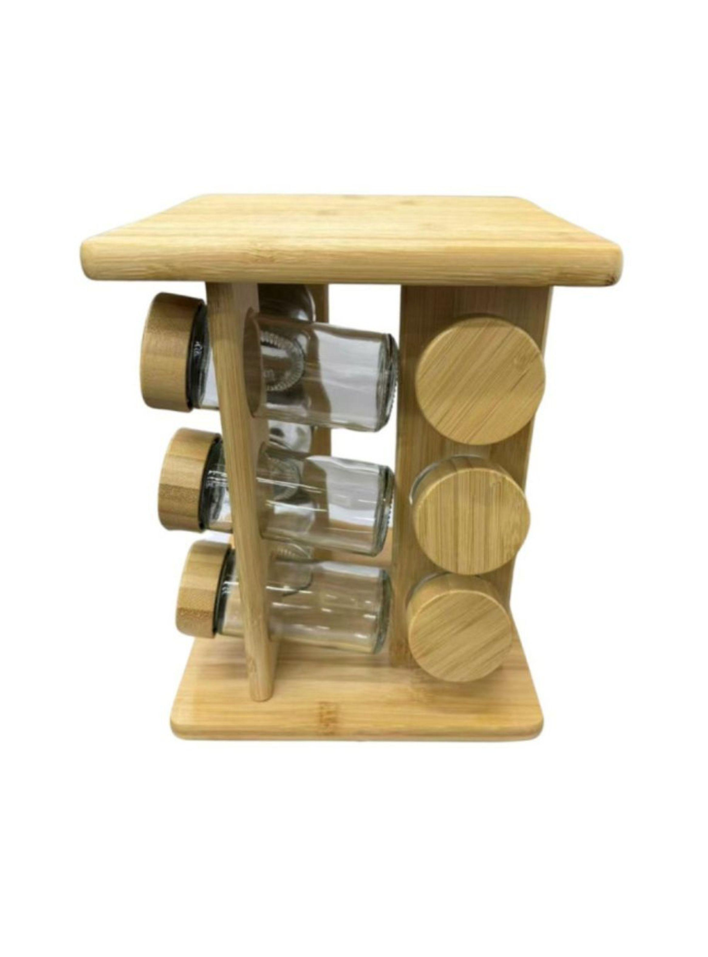 Especiero De Madera Cocina 12 Frascos De Vidrio-2