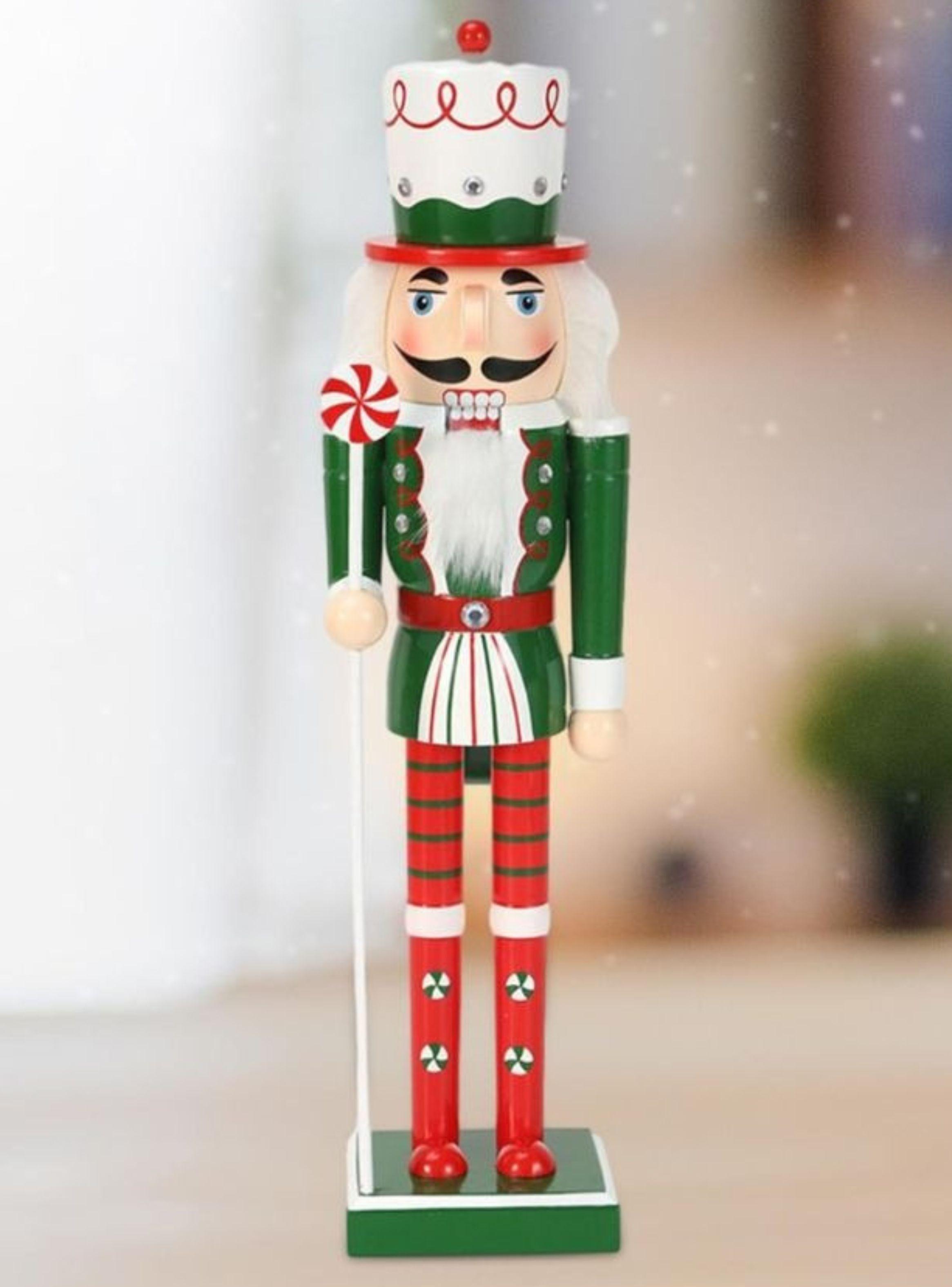 Cascanueces Navideño De Madera Diseño Bastón De Caramelo 39cm-4