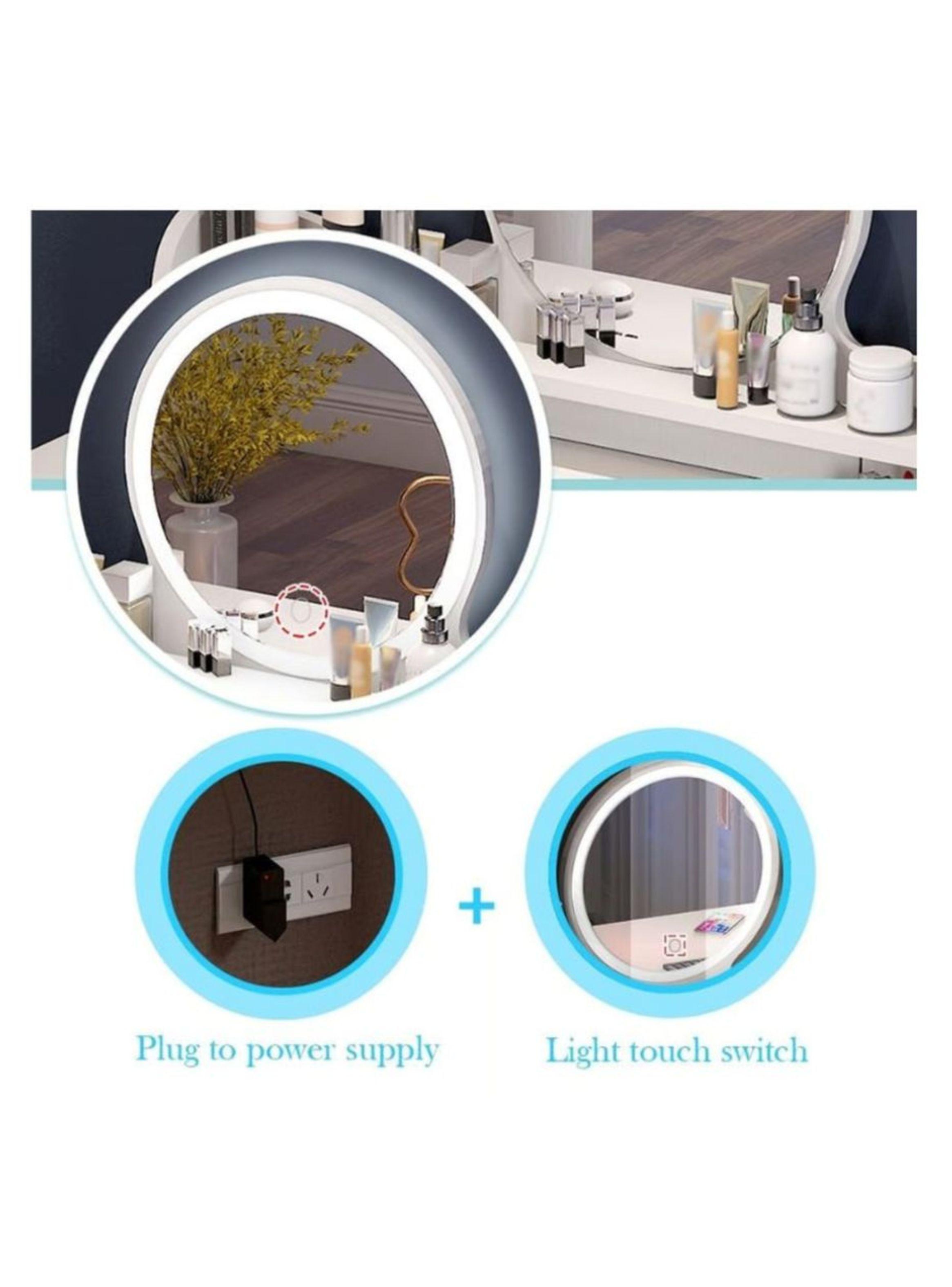 Mesa De Noche Maquillador Escritorio 2 Cajones Espejo Led y Banco-2