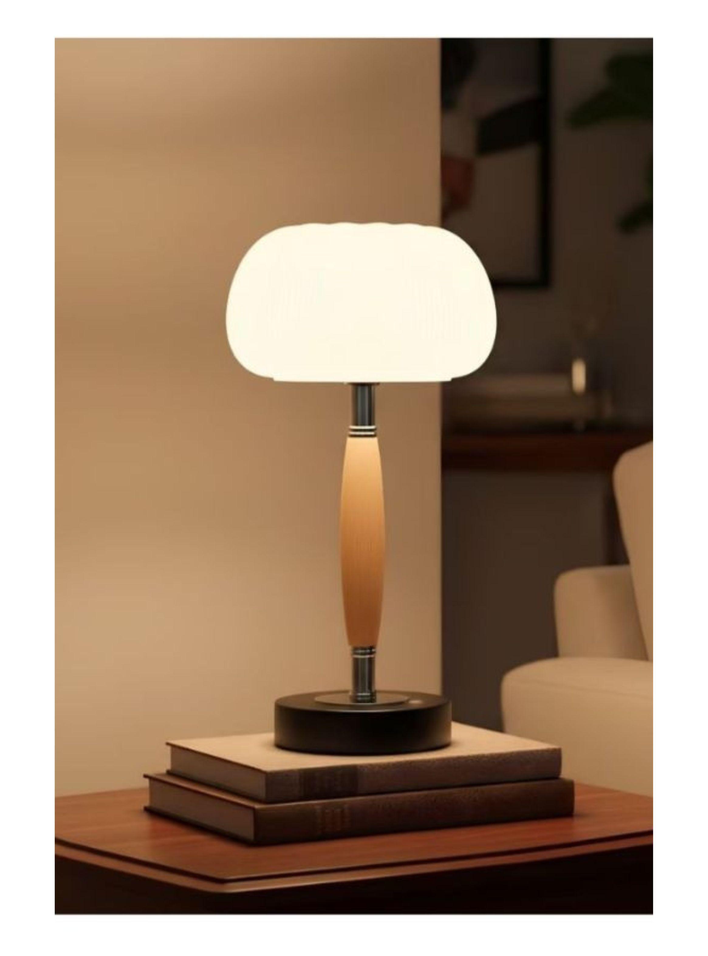 Lampara De Mesa Led Recargable Inalambrica Tactil Madera-2