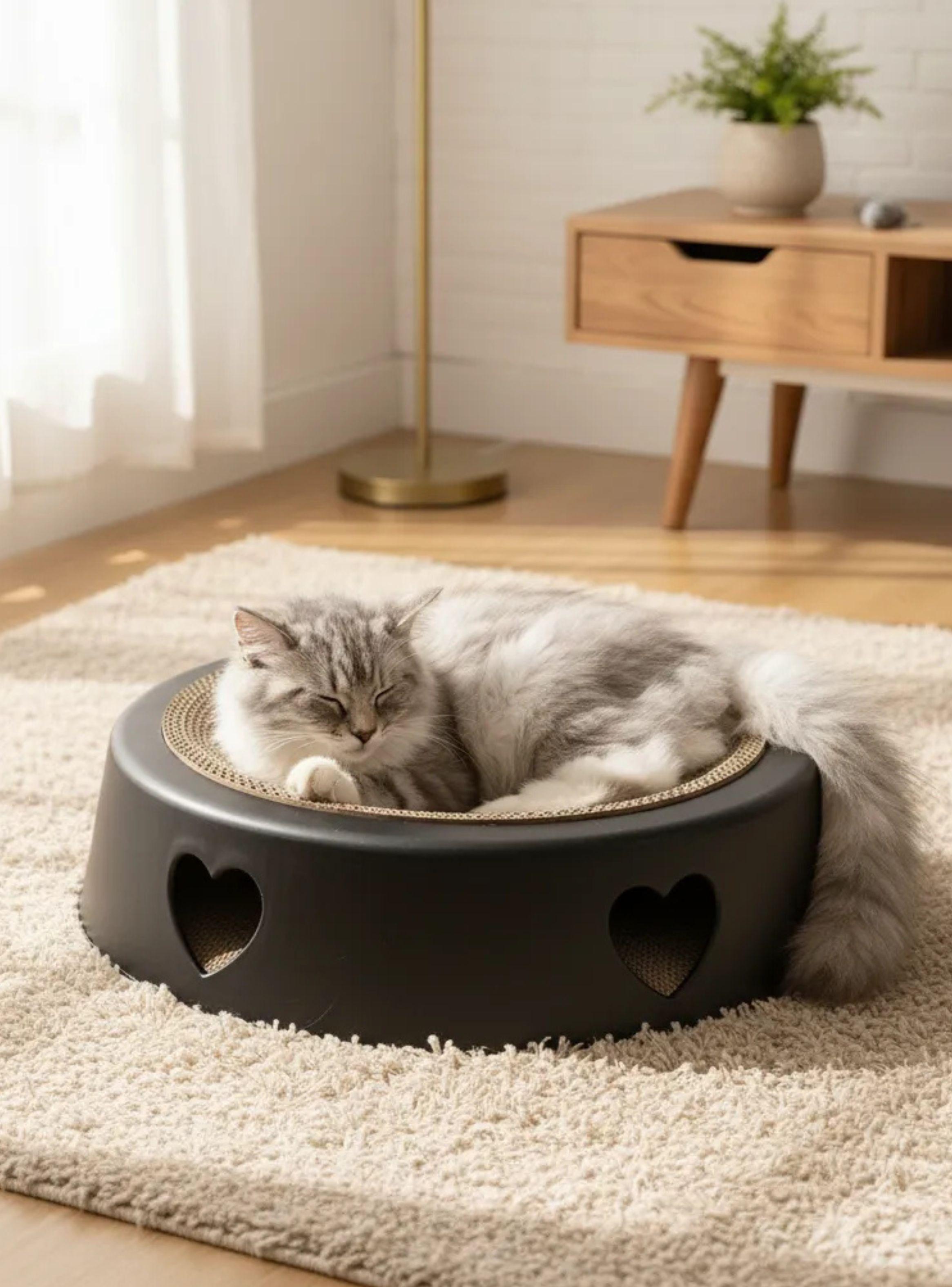 Rascador De Cartón Corrugado Para Gatos Redondo Negro 44cm-5