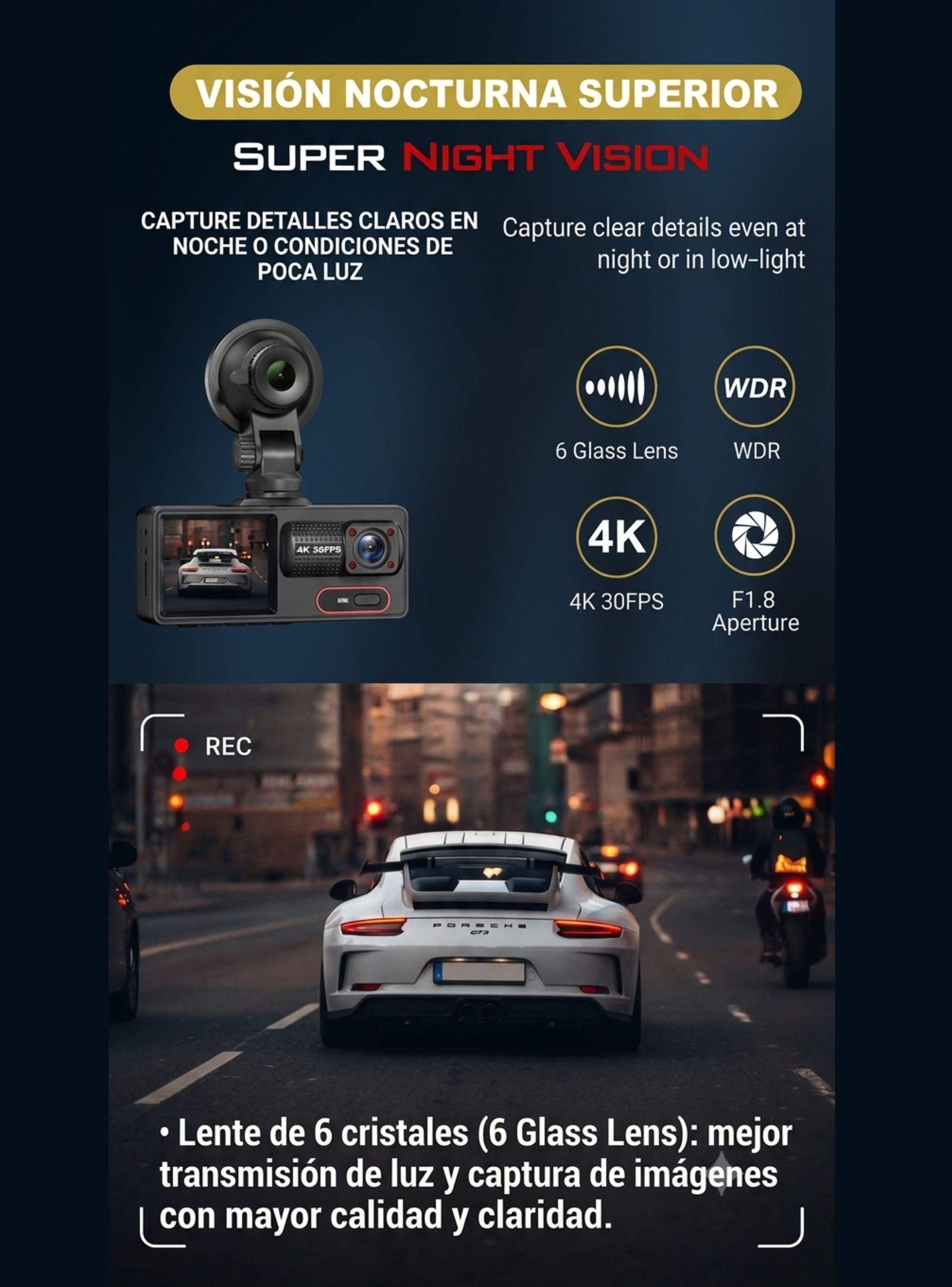 Cámara Para Auto Dashcam 3 Vías Wifi Full Hd Seguridad-3