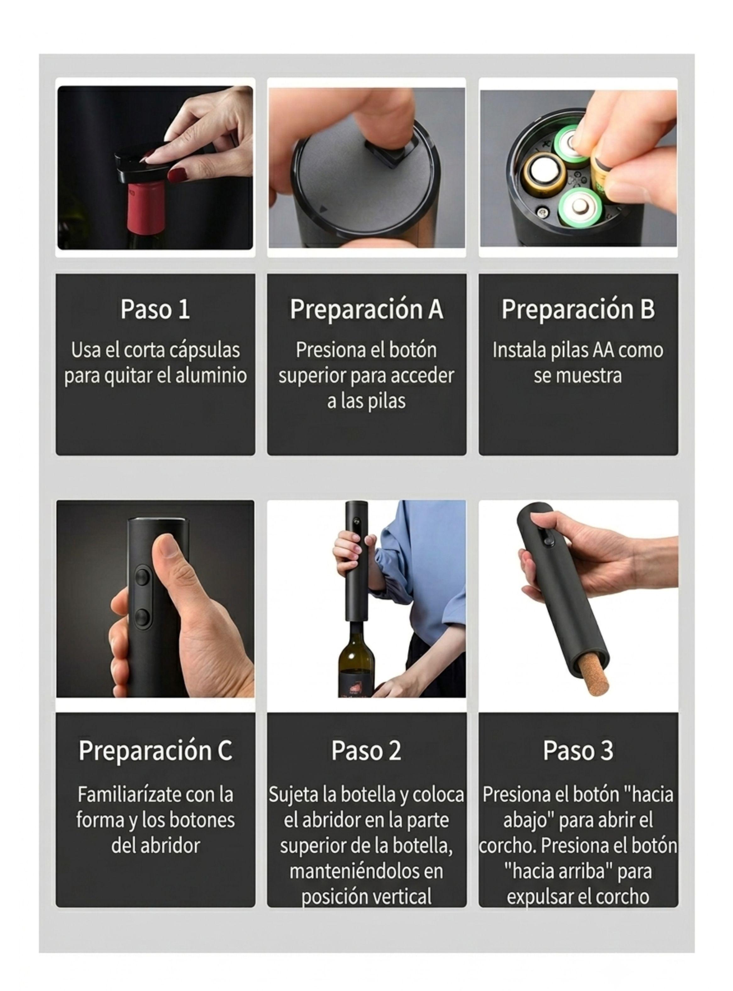 Set Saca Corchos Destapador de Vinos a Pilas-4
