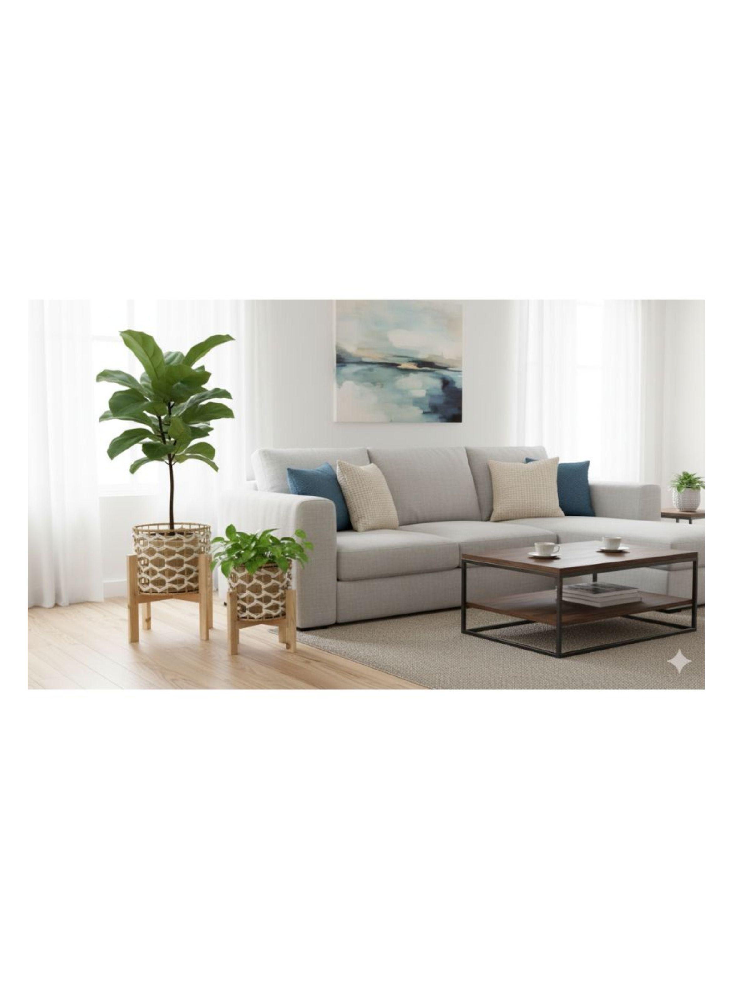 Set 3 Maceteros Artesanales con Base de Madera Natural-2