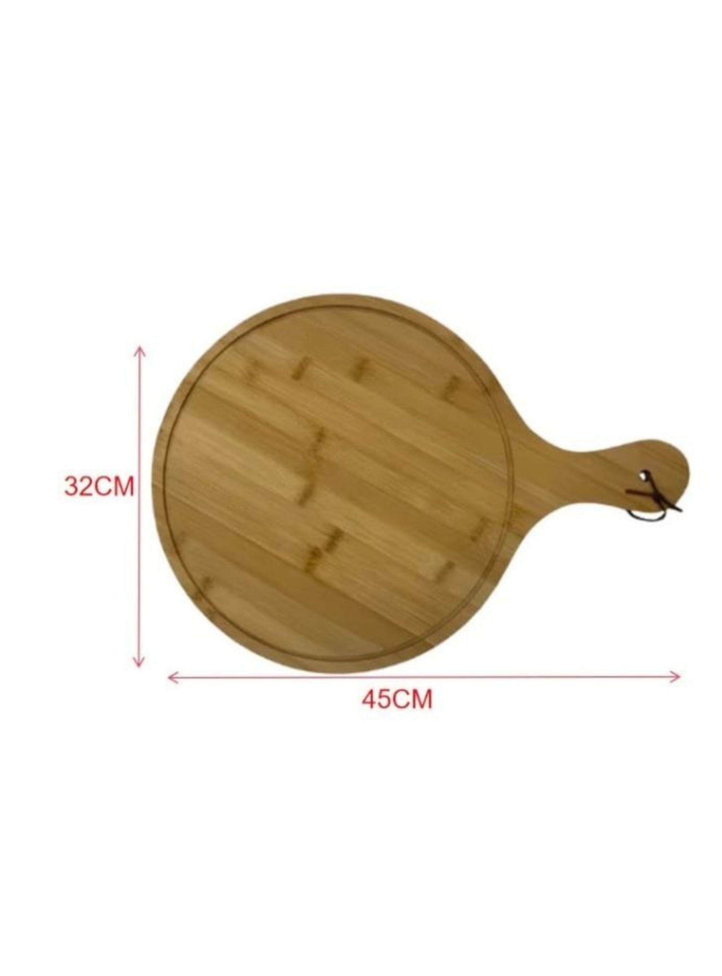 Bandeja Pizza Madera Bambú Circular Asa Colgador 45cm-2