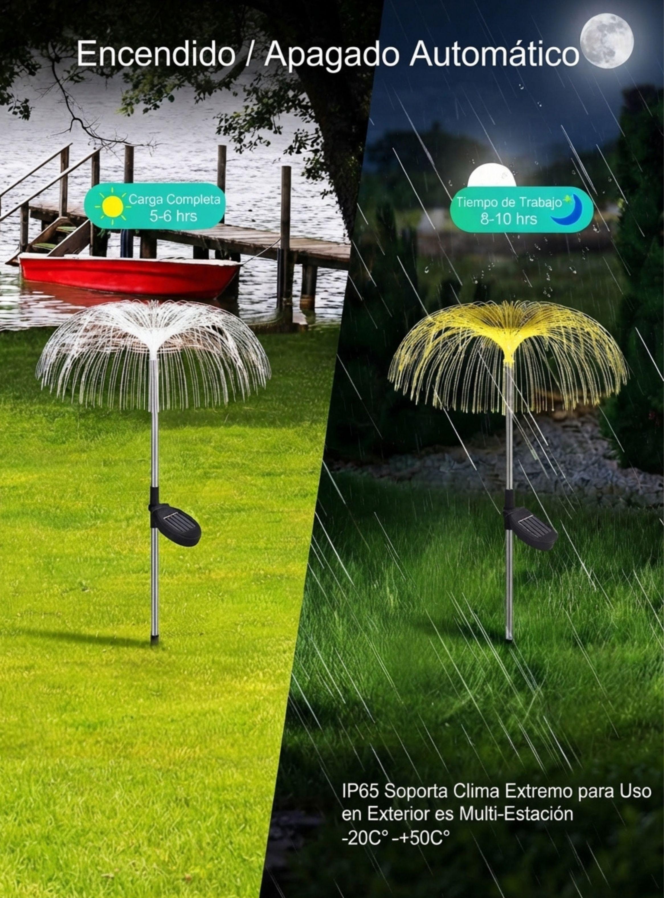  Pack 2 Estacas Solares Medusa Led RGB Decoracion Jardin Cálido-4