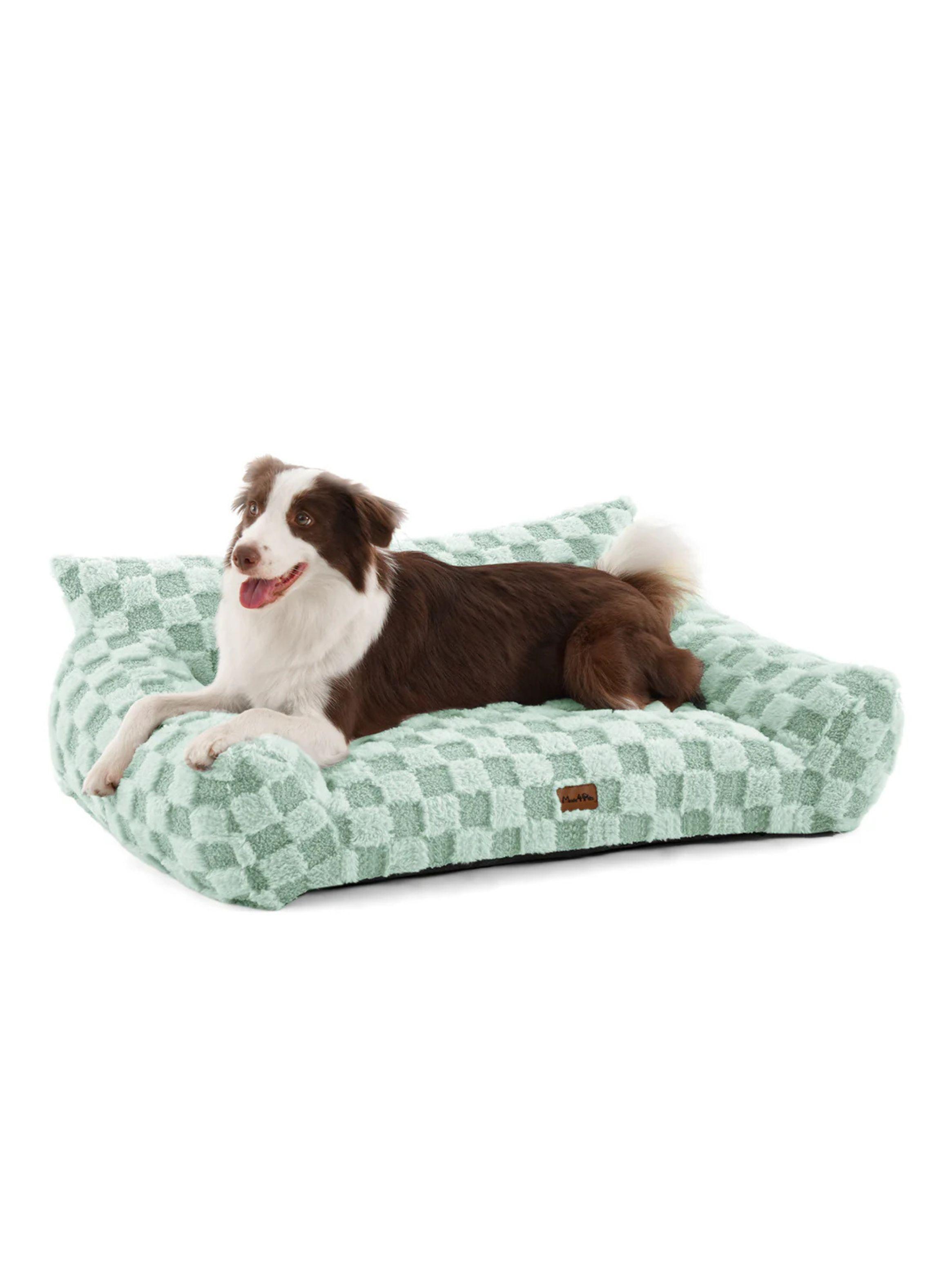 Cama Sofá Para Perros Y Gatos Diseño Cuadros Verde Lavable Talla L-2