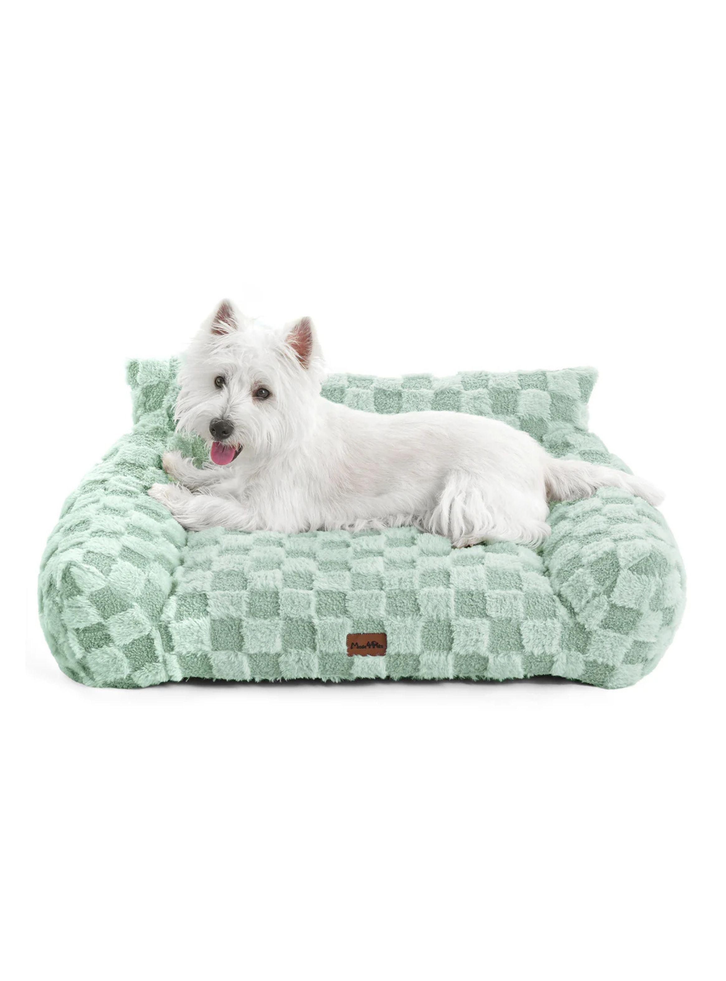 Cama Sofá Para Perros Y Gatos Diseño Cuadros Verde Lavable Talla L-4