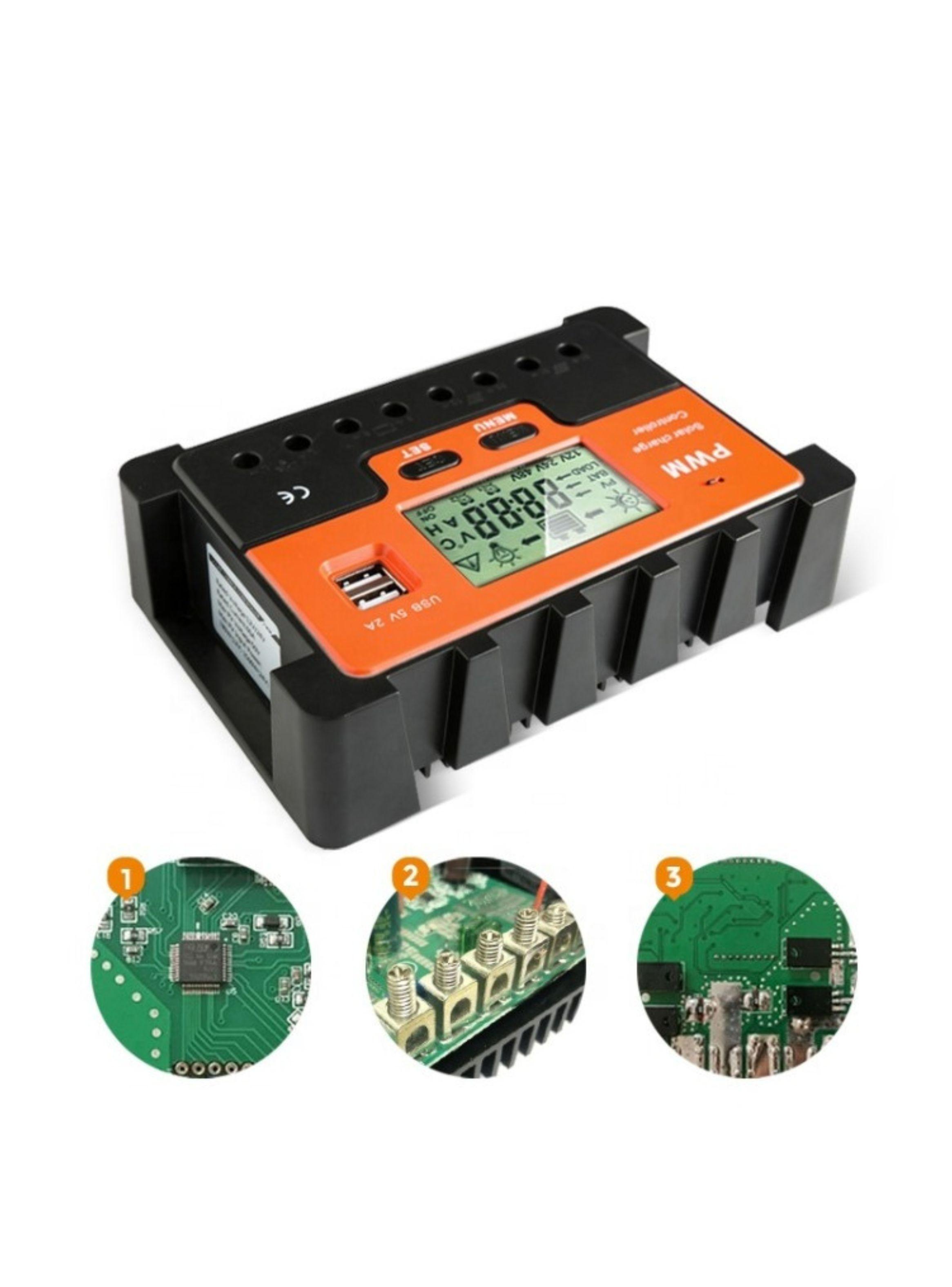  Controlador De Carga Solar Pwm 12v 24v Con Pantalla Lcd Y Usb 5v-4