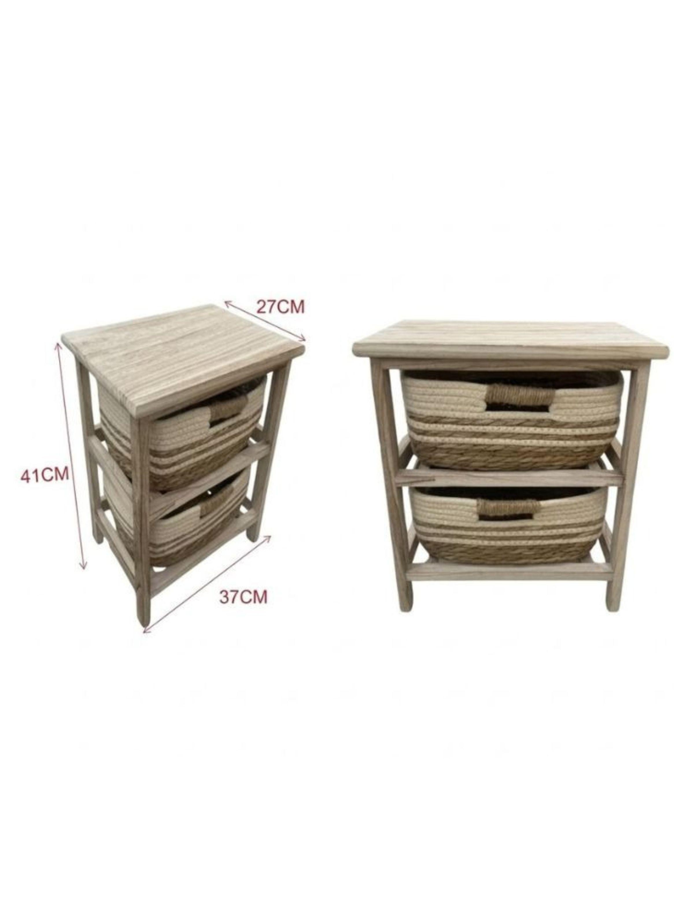 Mueble Organizador Rustico Madera Con Cestas Tejidas Living-2