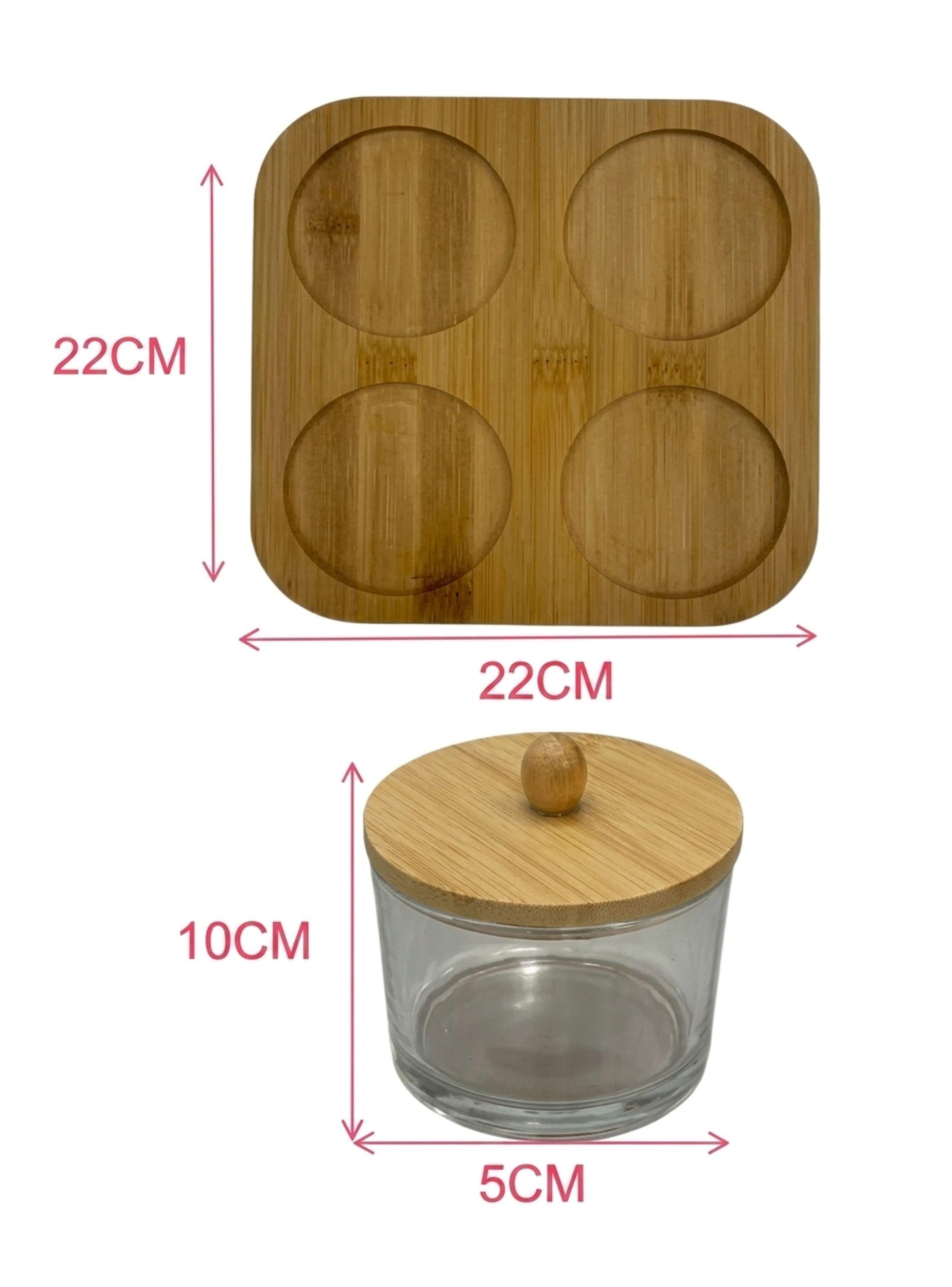 Set De 4 Frascos De Vidrio Con Tapa De Bambú Y Base-1