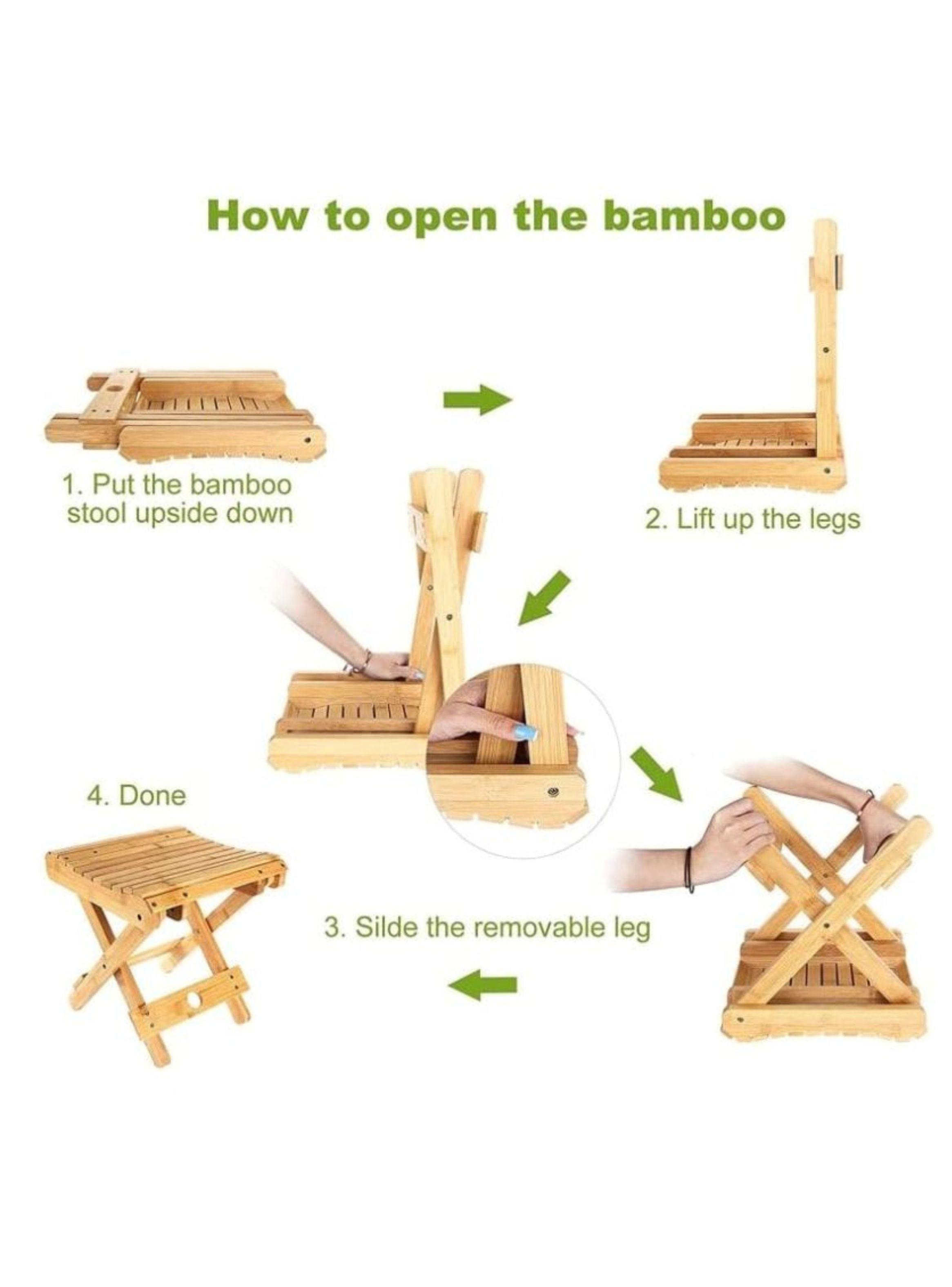 Taburete Otomana Plegable De Bambú-2