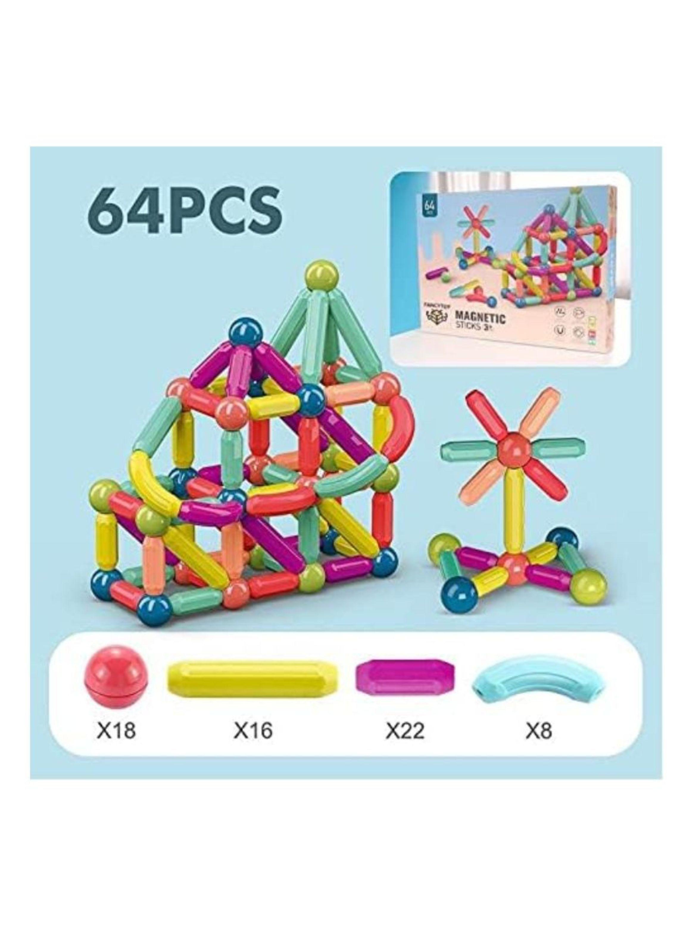 Juego De Bloques 64 Piezas Construcción Magnético Para Niños-4
