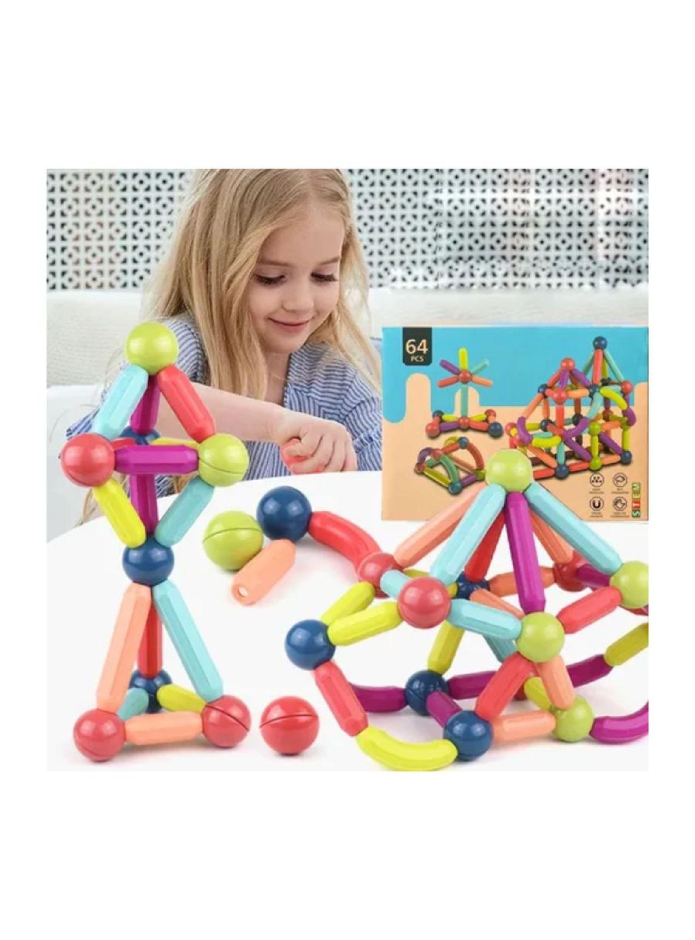 Juego De Bloques 64 Piezas Construcción Magnético Para Niños-6
