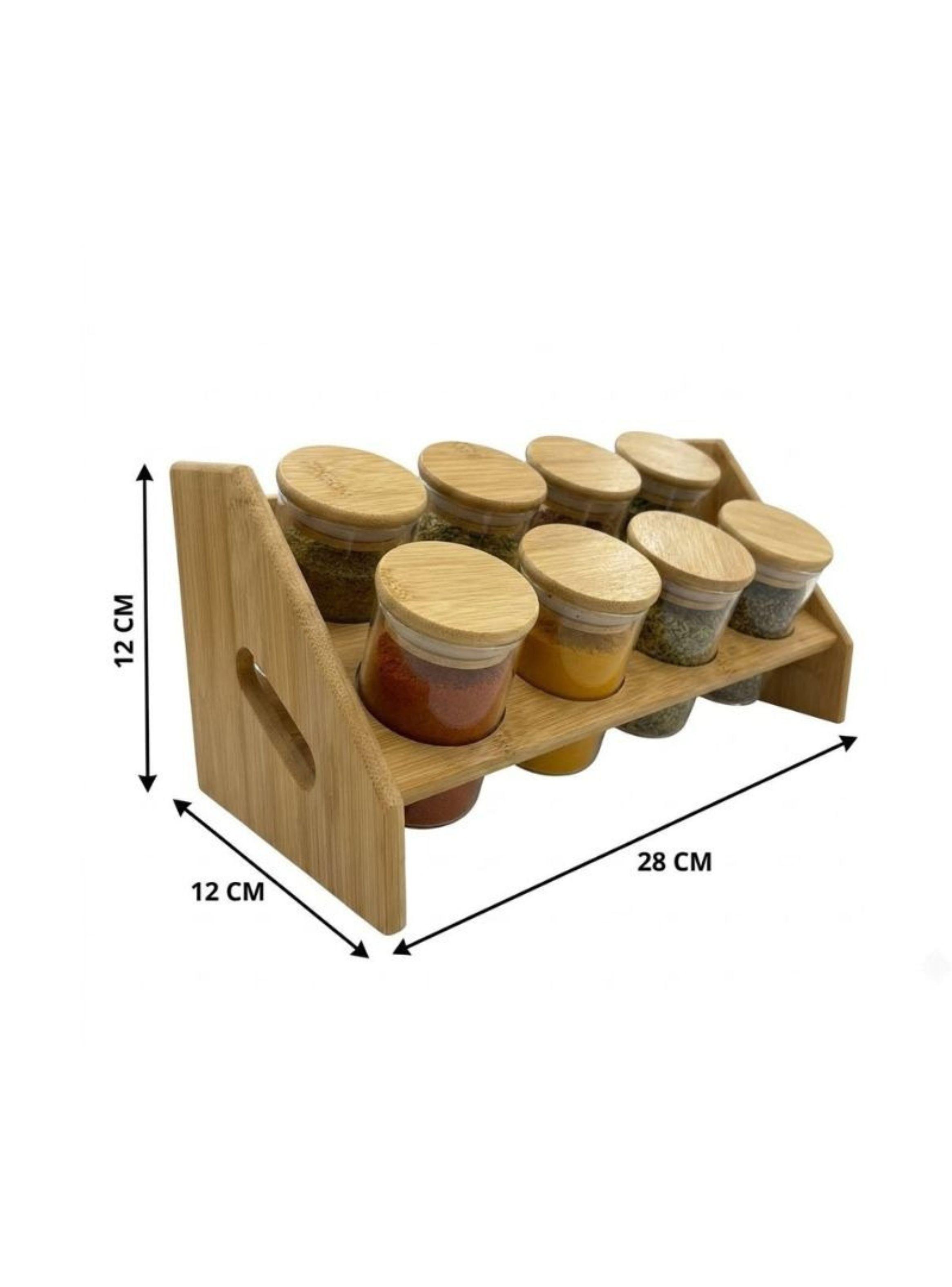 Set 8 Frascos Condimenteros Rack Estante Bambú Cocina-2