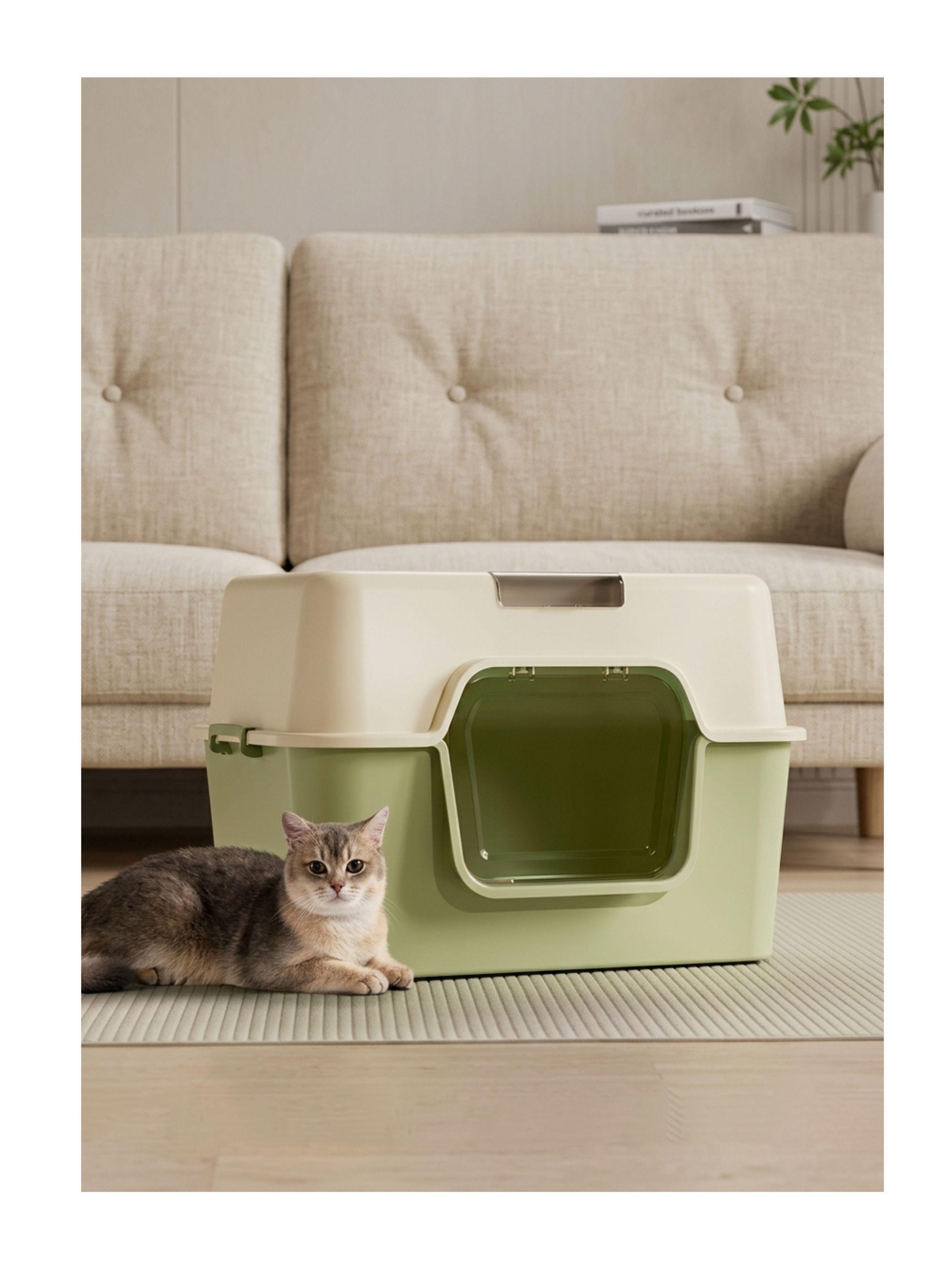 Arenero Bandeja Sanitaria Higiene para Gatos Desmontable Verde-2