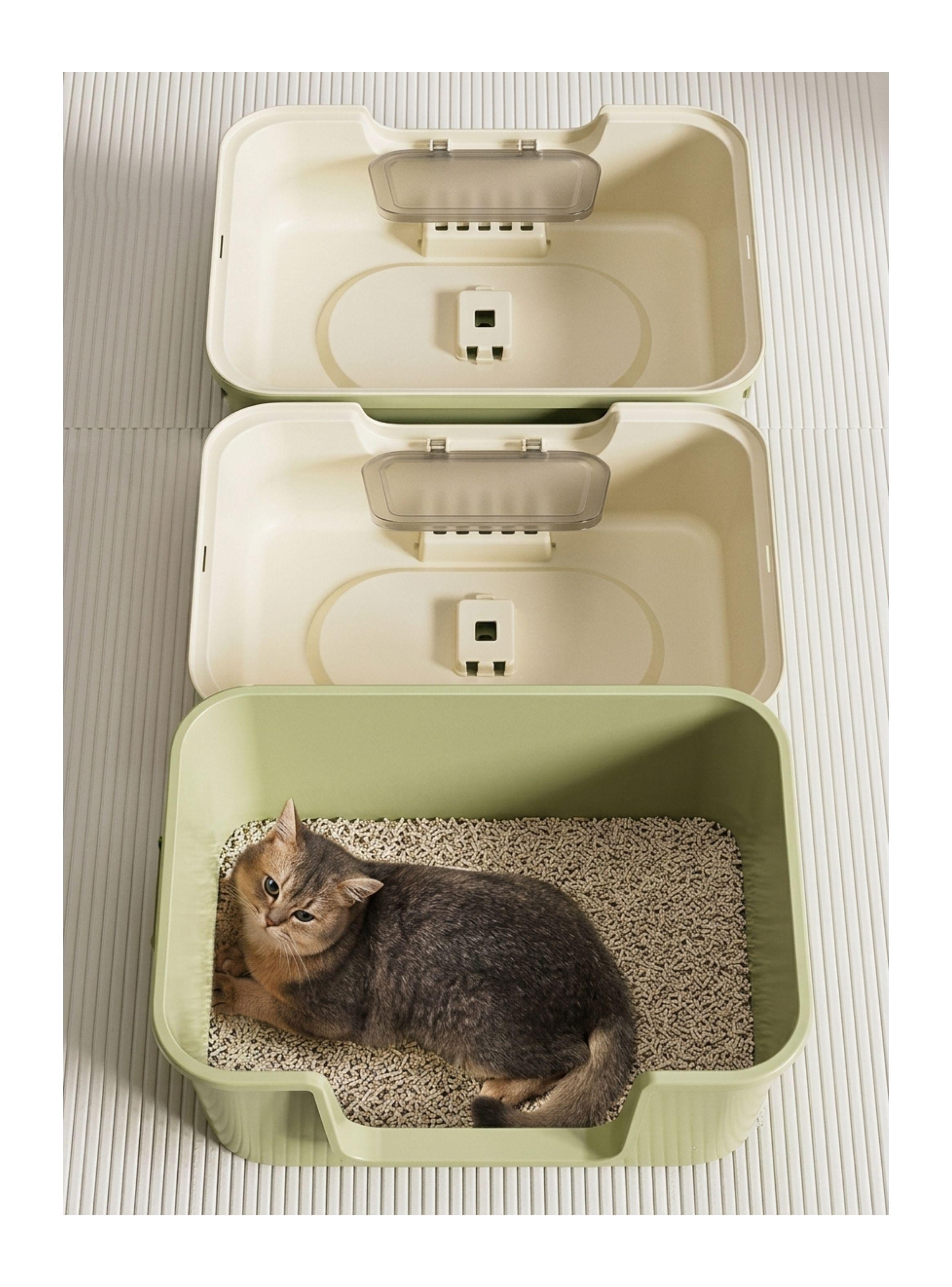 Arenero Bandeja Sanitaria Higiene para Gatos Desmontable Verde-3