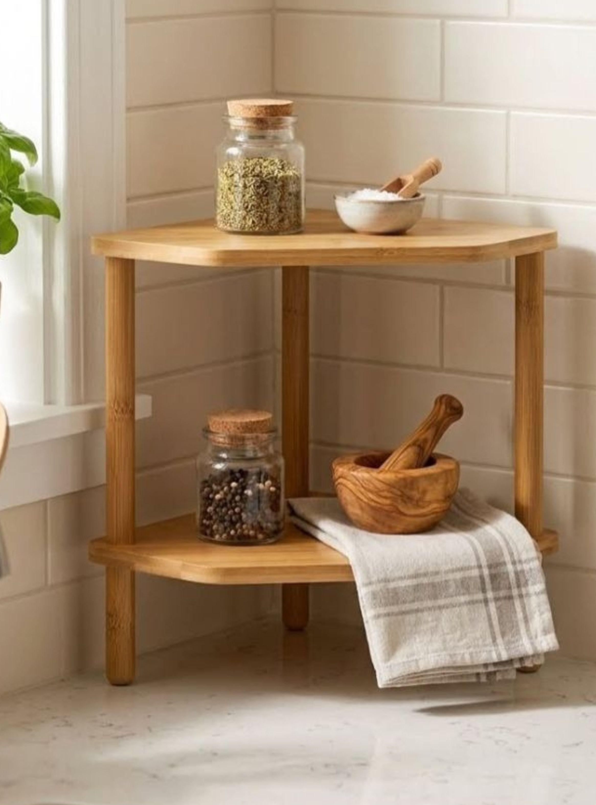 Estante Esquinero De Bambu 2 Niveles Organizador Cocina -3