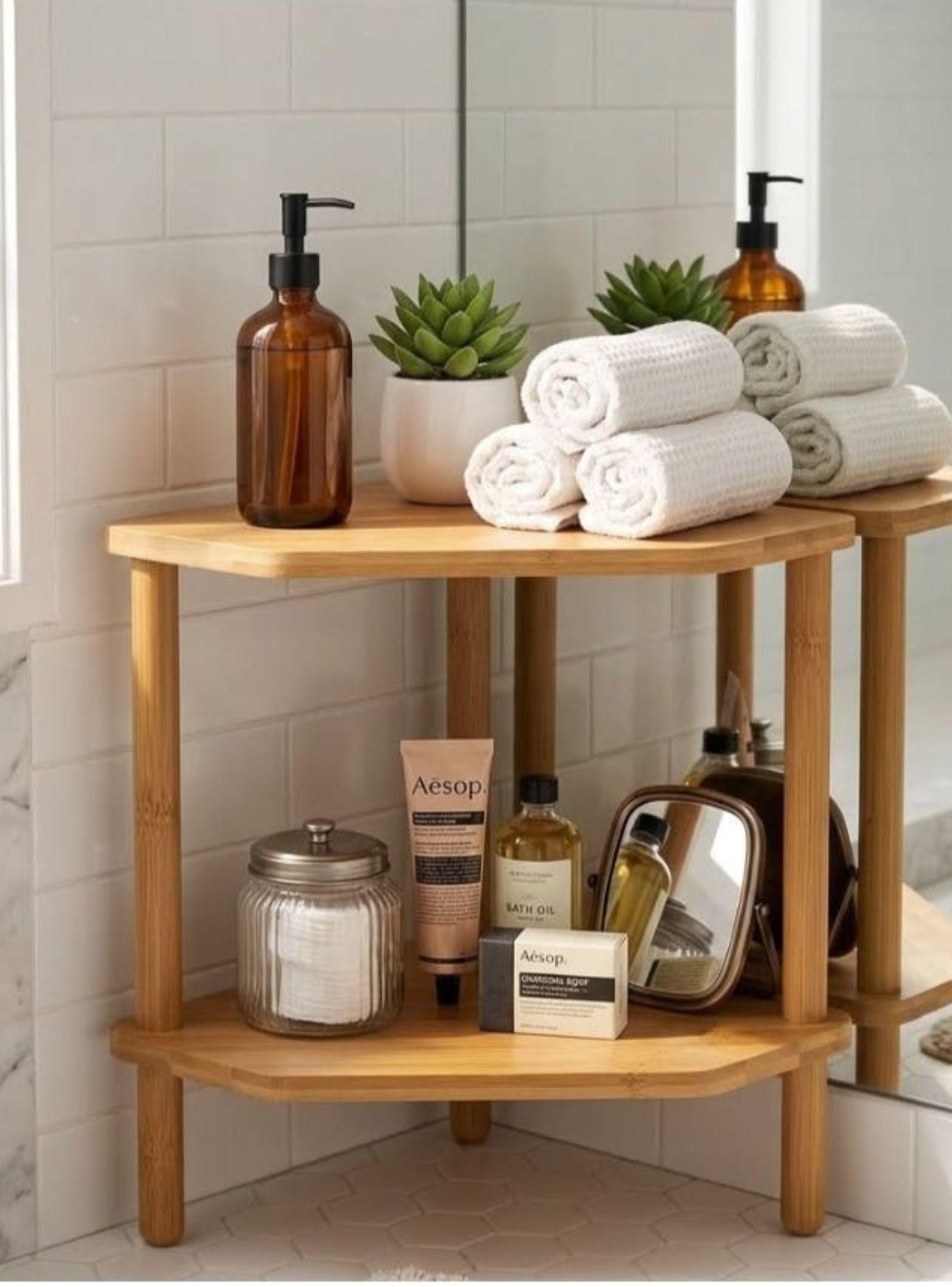Estante Esquinero De Bambu 2 Niveles Organizador Cocina -4