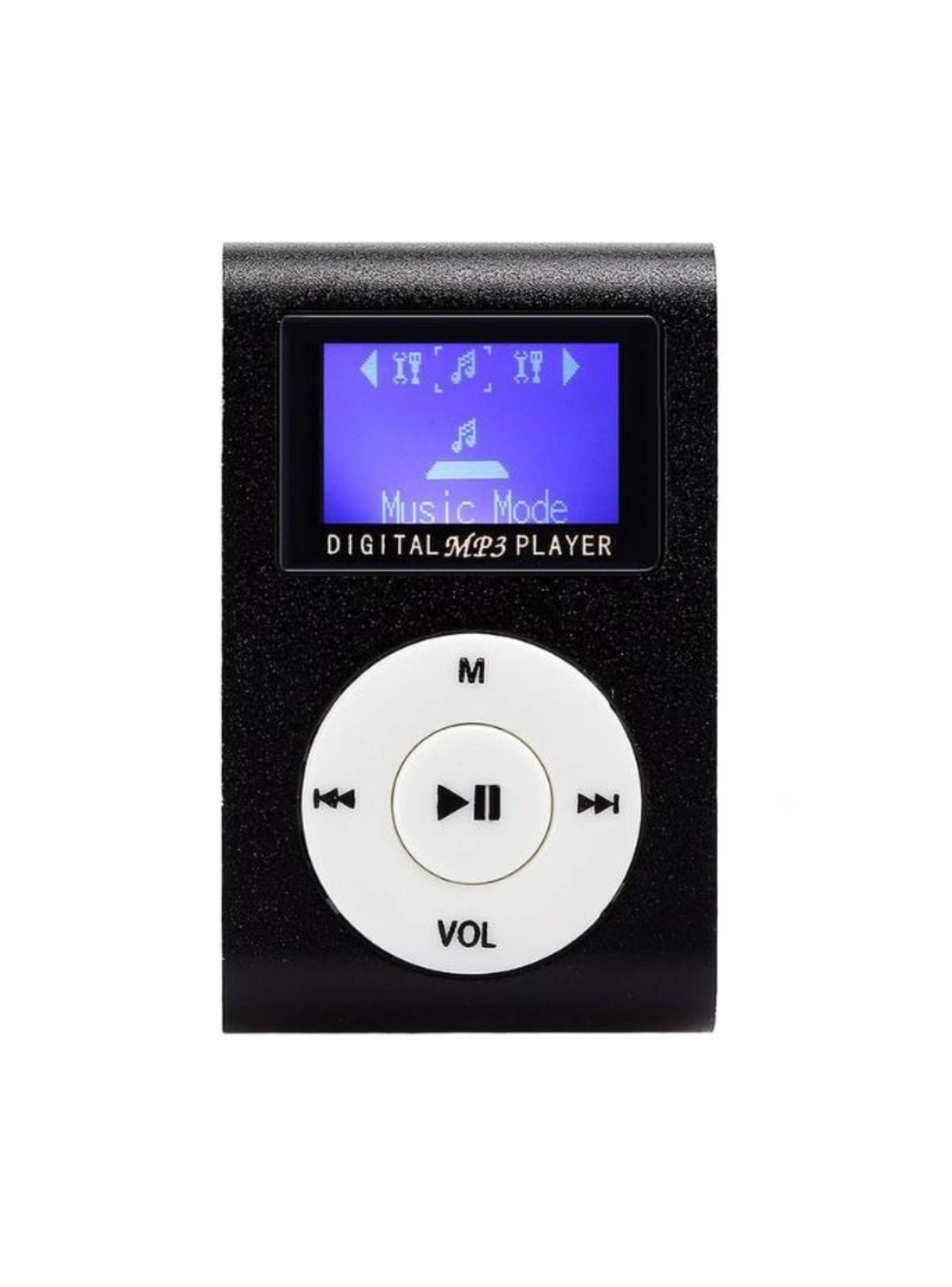  Reproductor MP3 Digital Clip Metálico Negro con Pantalla LCD-0