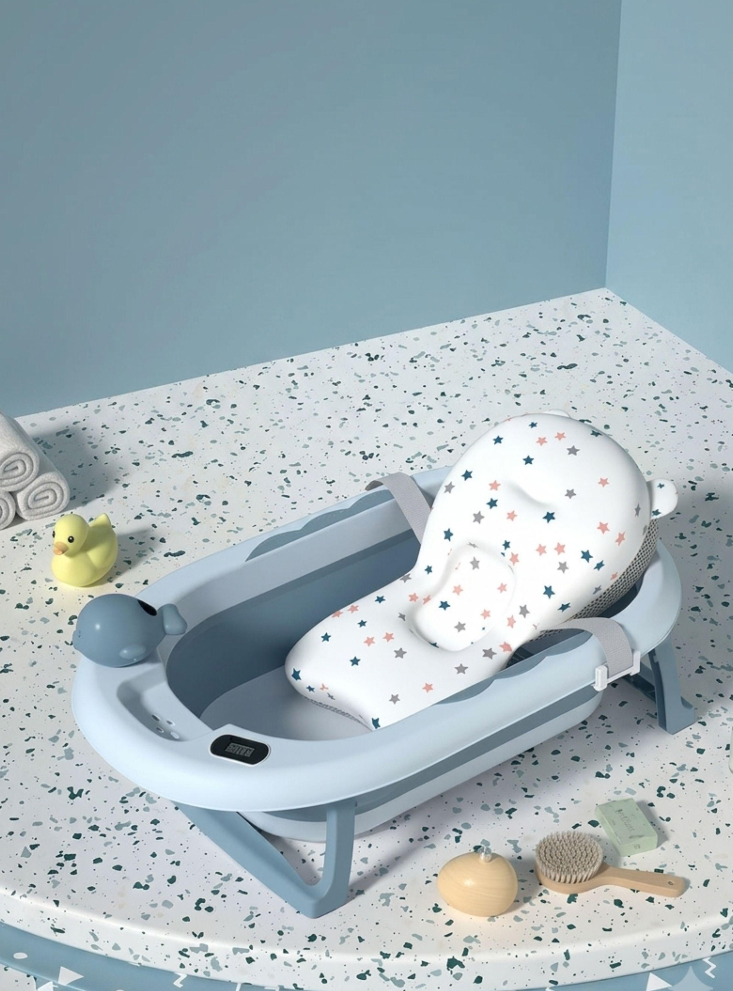  Tina Bañera Plegable Bebé Con Termómetro Y Cojín Estrella-2
