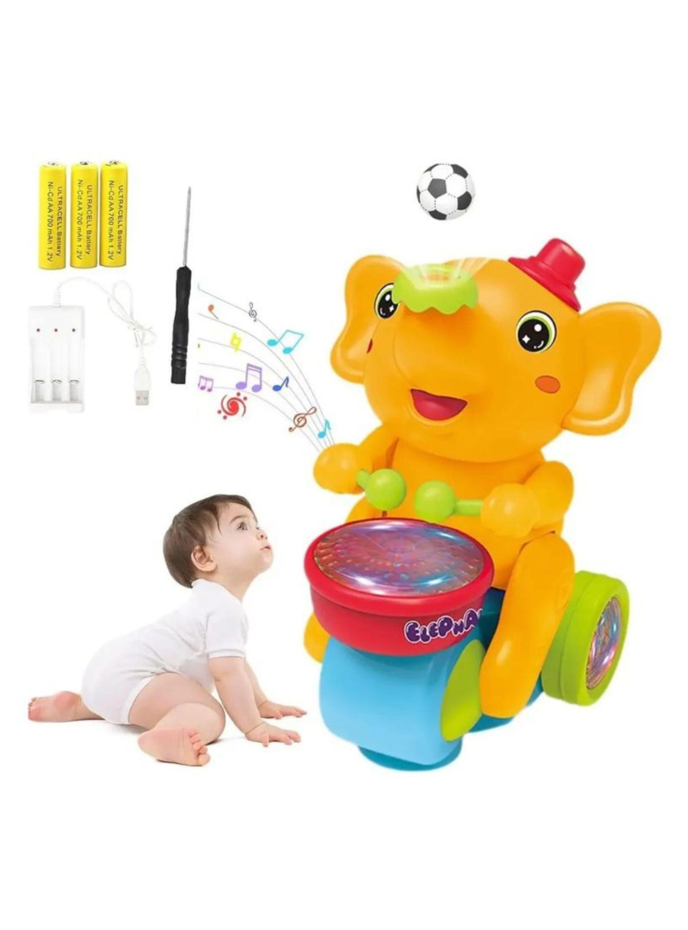 Juguete Elefante Músico Con Luces Y Sonido Niños Naranja-2