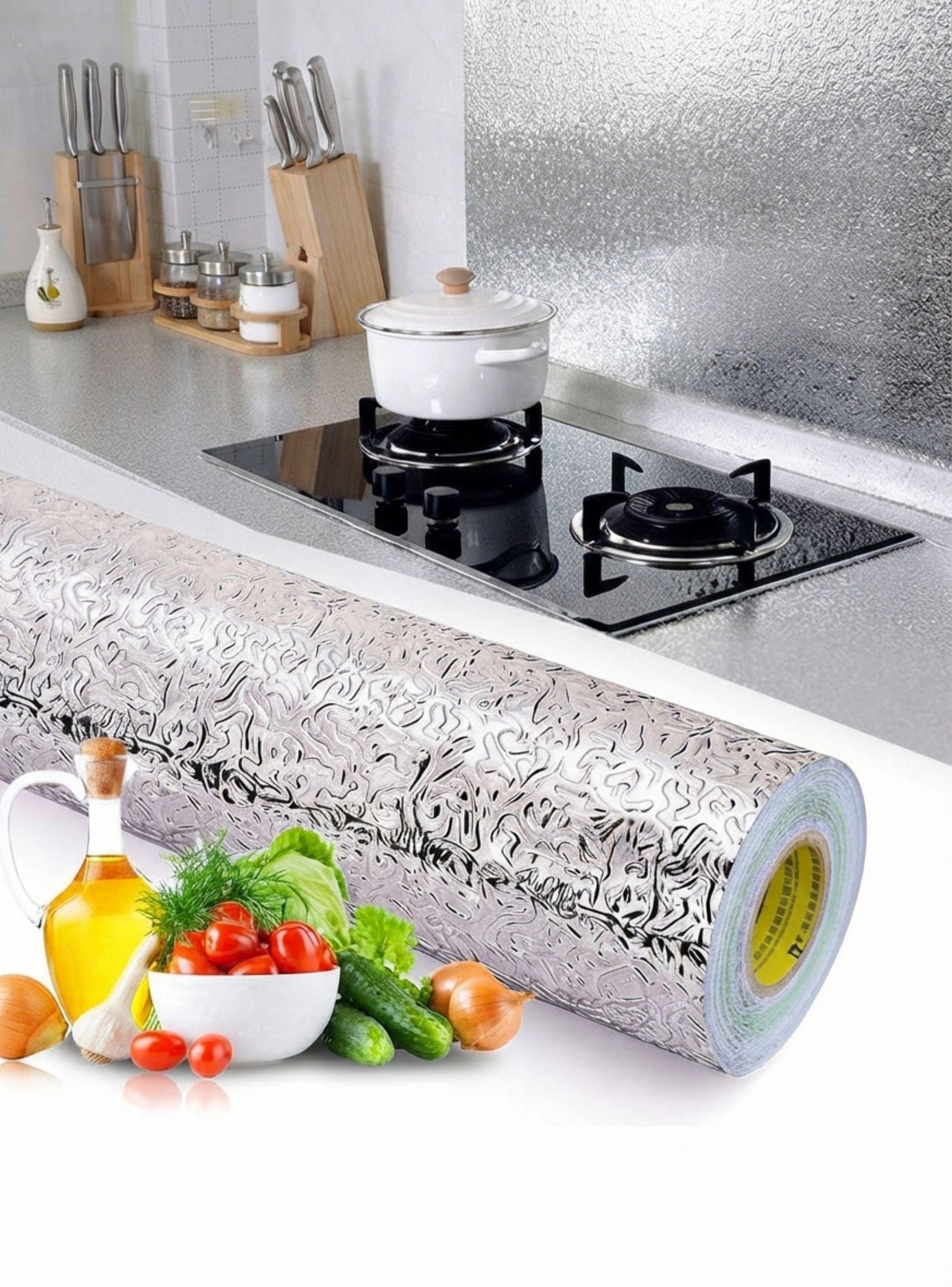 Pack 2 Papel Aluminio Autoadhesivo Antigrasa Para Cocina Impermeable Plateado 0 4x3M-3