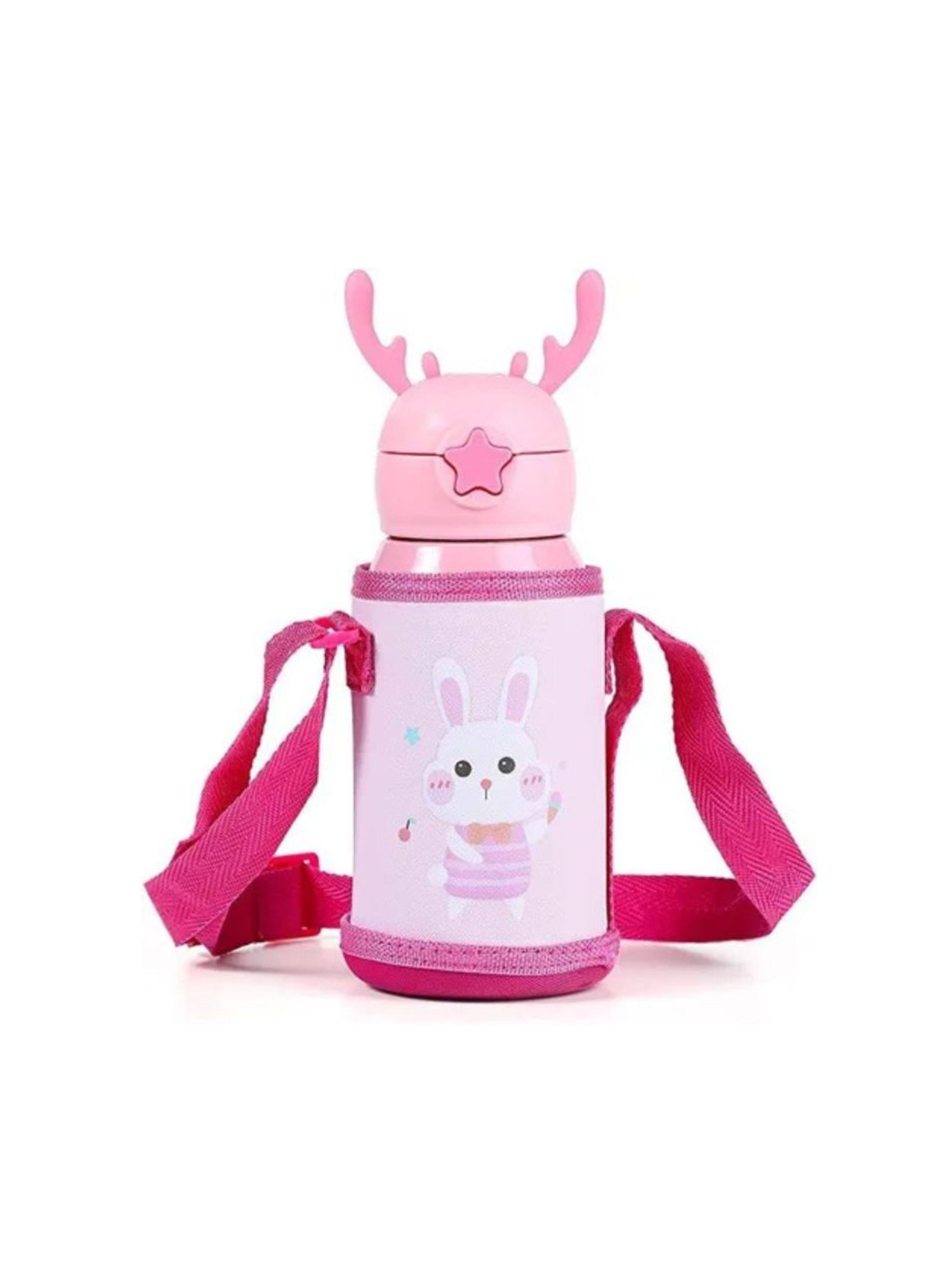 Botella De Agua Térmica Portatil 500ml Conejito Rosa Infantil-4
