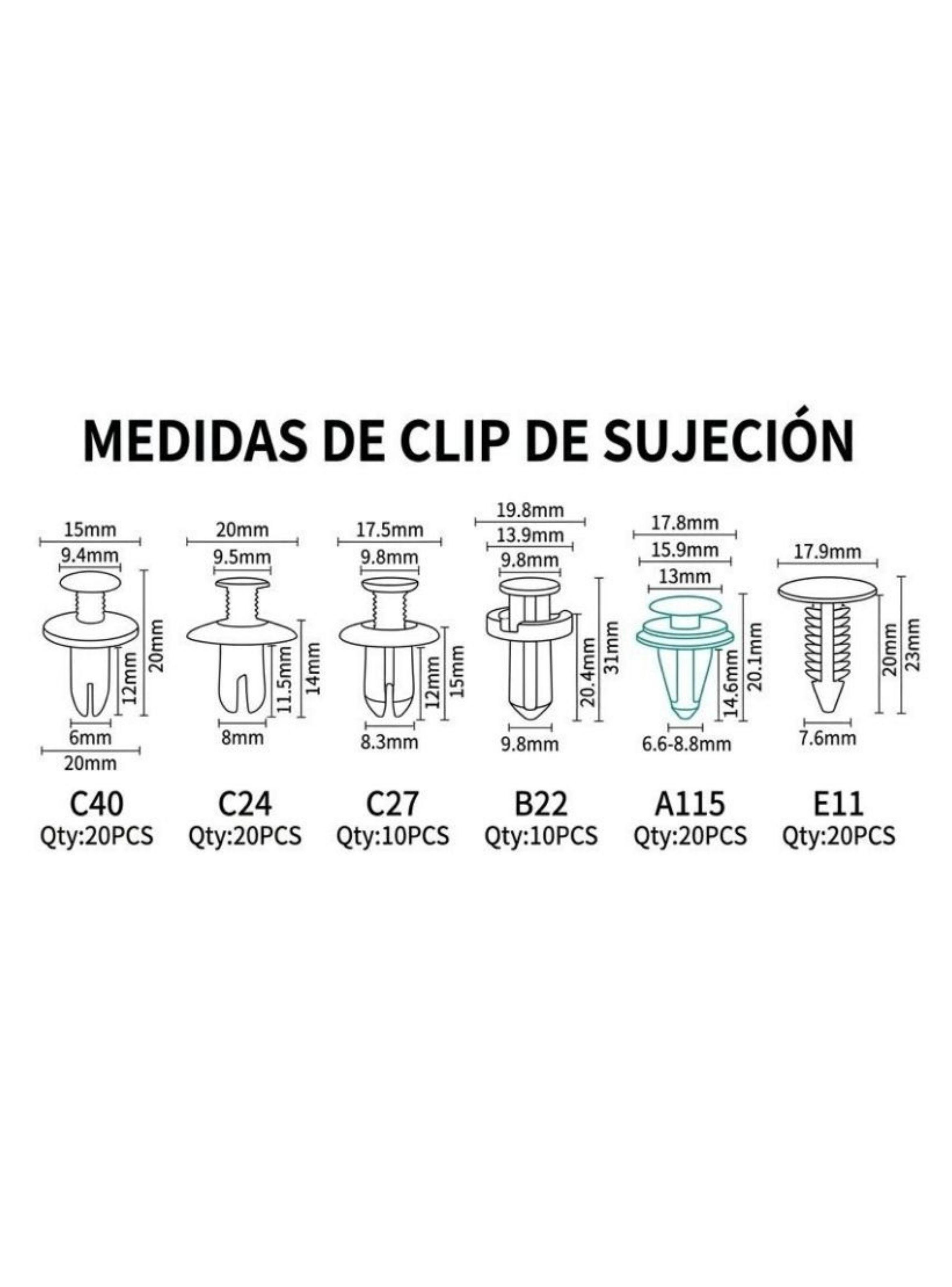  Pack 2 Kit De Clips Broches De Retención Automotriz 100 Piezas-3