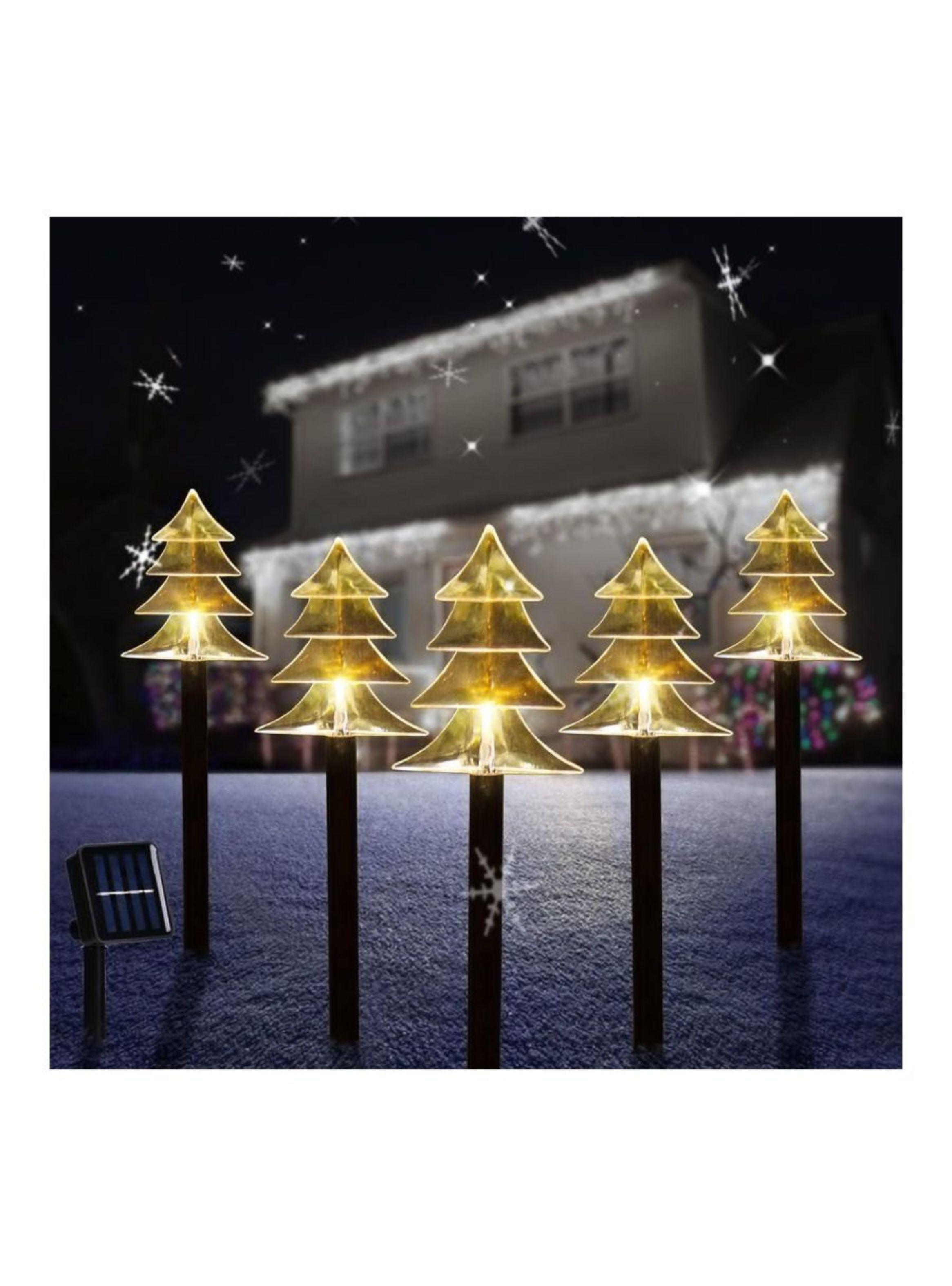Pack 5 Estacas Arbolitos De Navidad Luces Solares-2