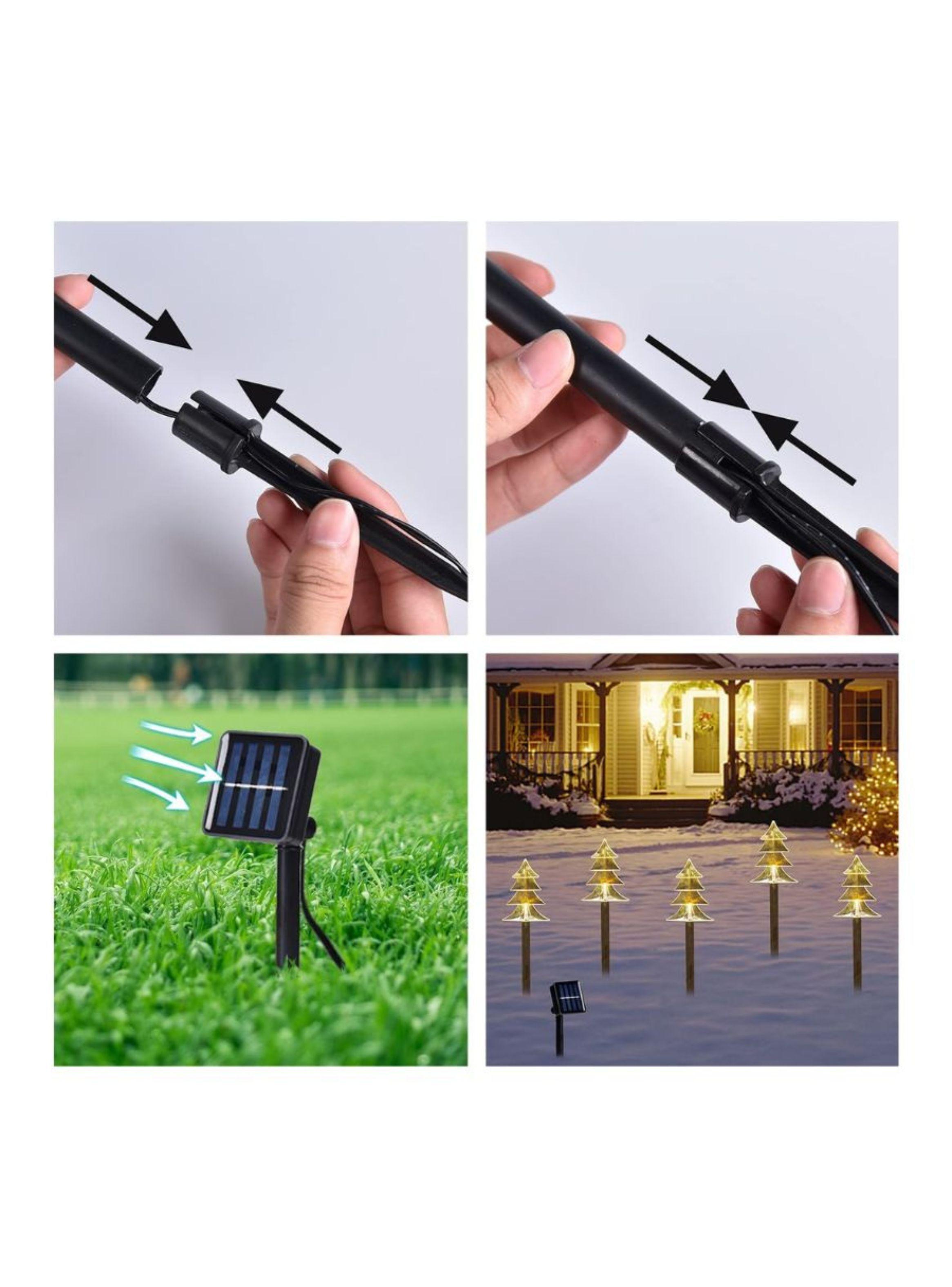 Pack 5 Estacas Arbolitos De Navidad Luces Solares-3