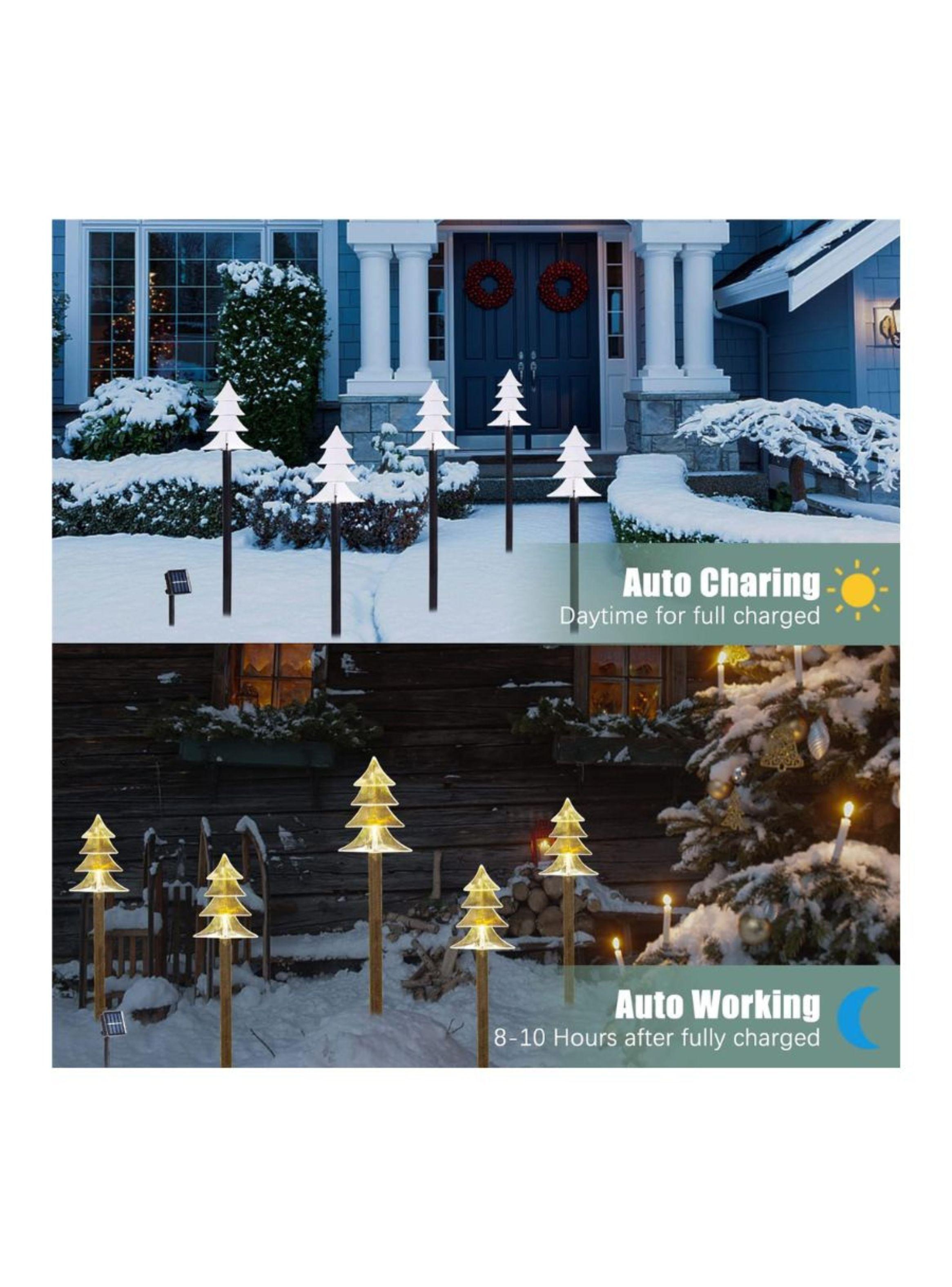 Pack 5 Estacas Arbolitos De Navidad Luces Solares-4