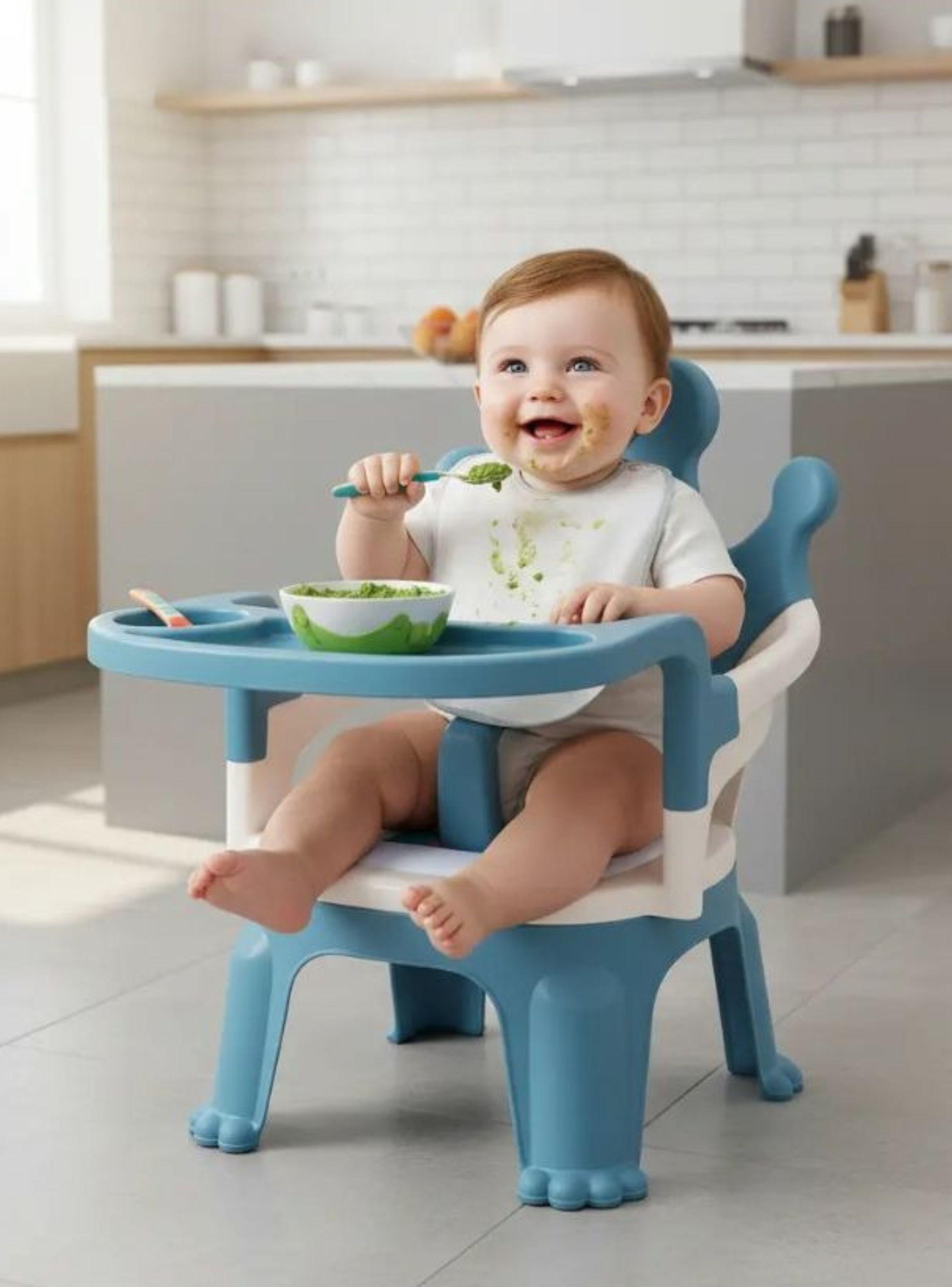 Silla De Comer Bebe Portátil Corona Con Bandeja Azul-2