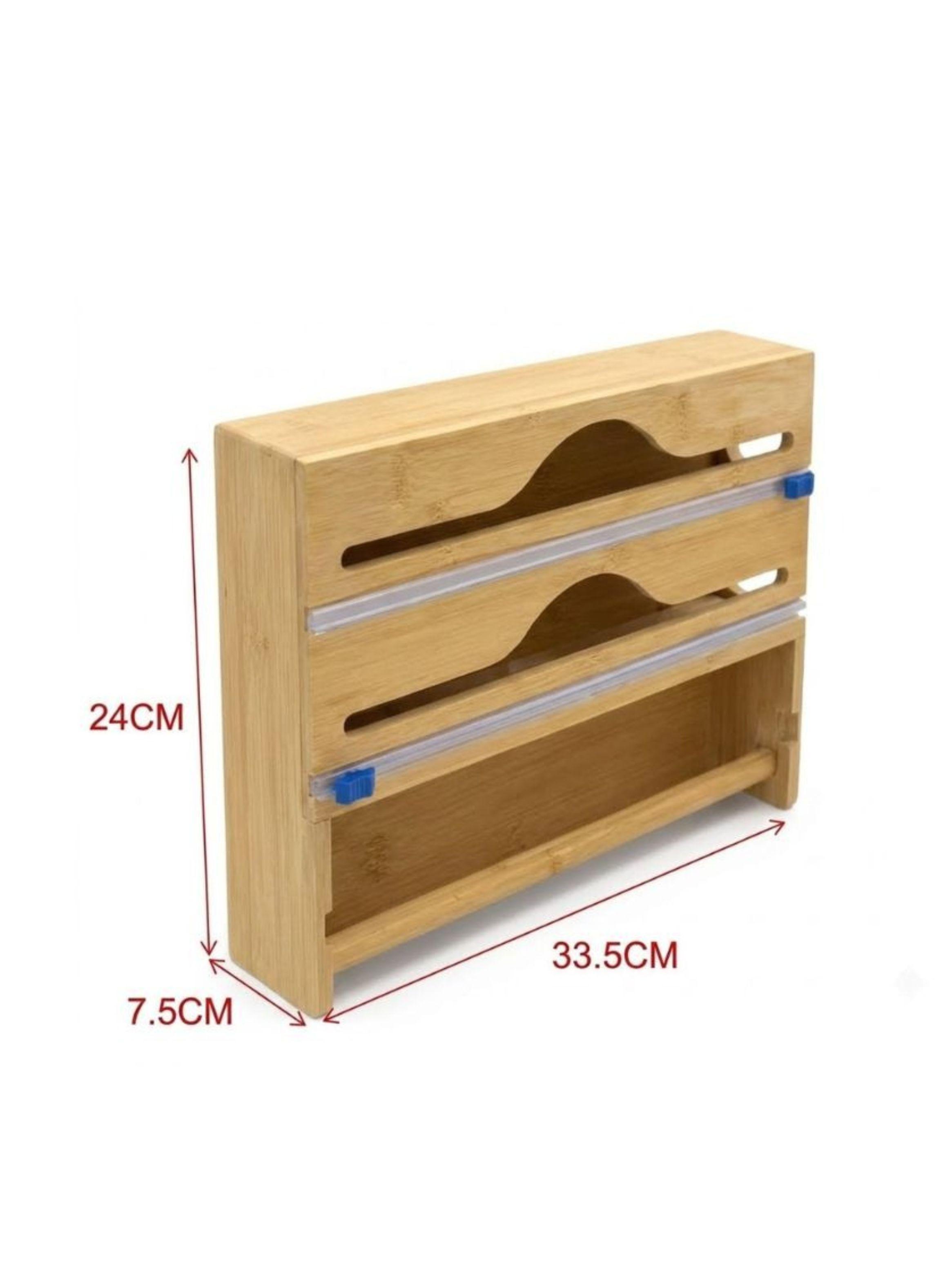 Organizador Dispensador 3 Rollos Cocina Bambú  Cortador Integrado-2