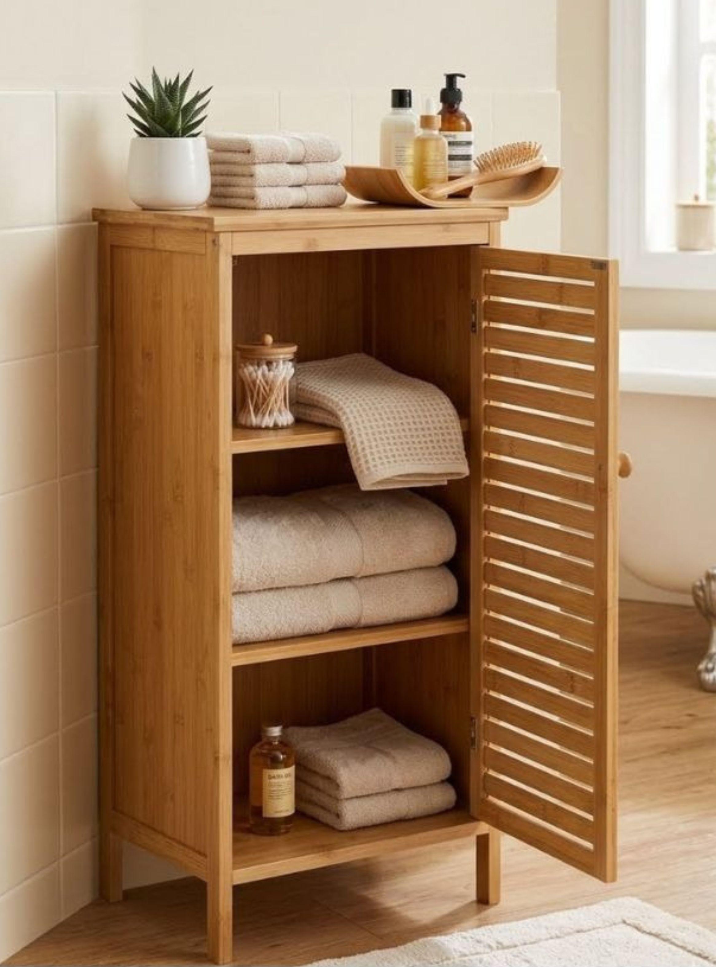 Armario Bambu Organizador De Suelo Con Puerta Madera-2
