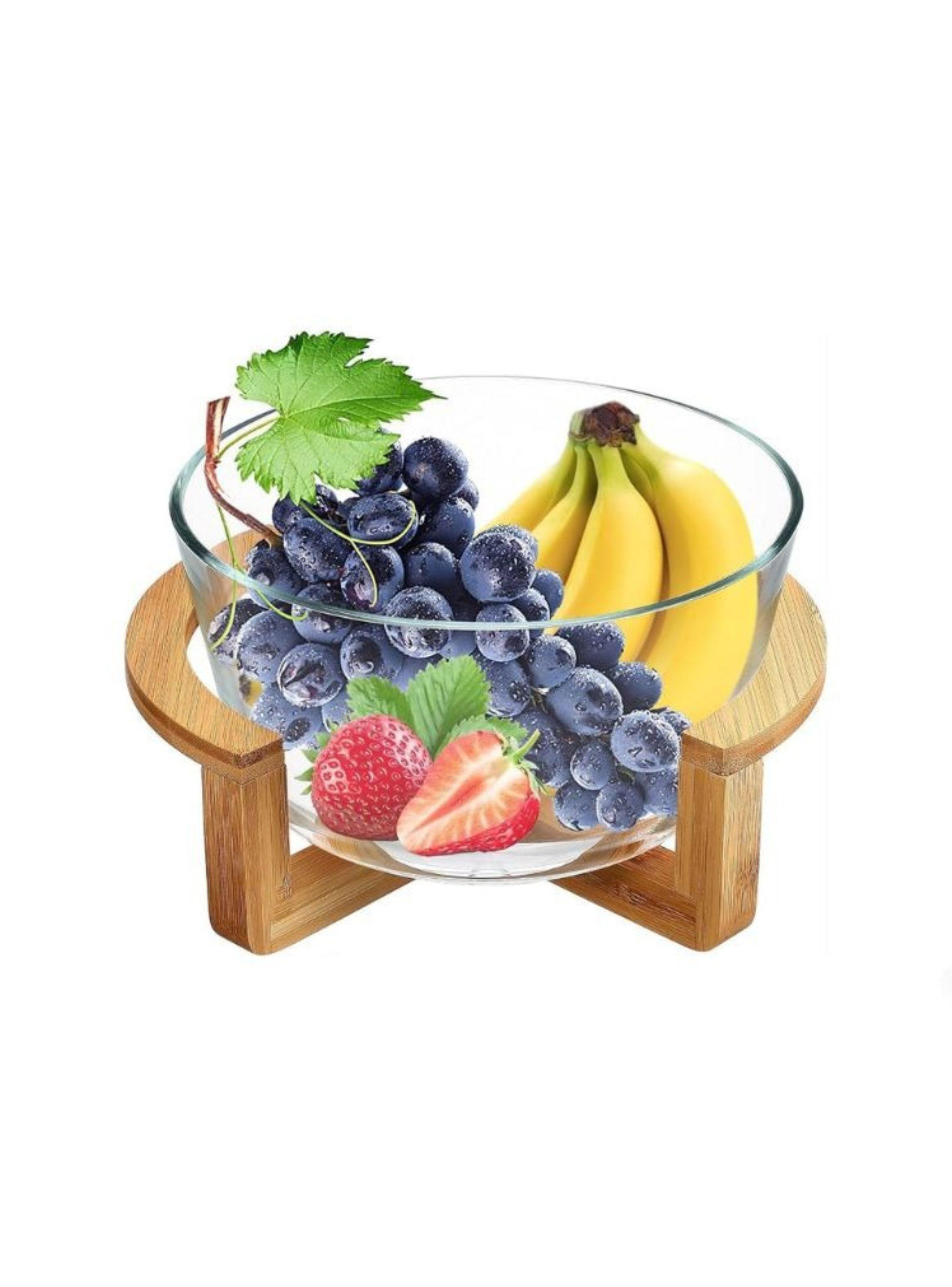 Bowl De Vidrio Base Bambú Ensaladera Multiuso Elegante-2