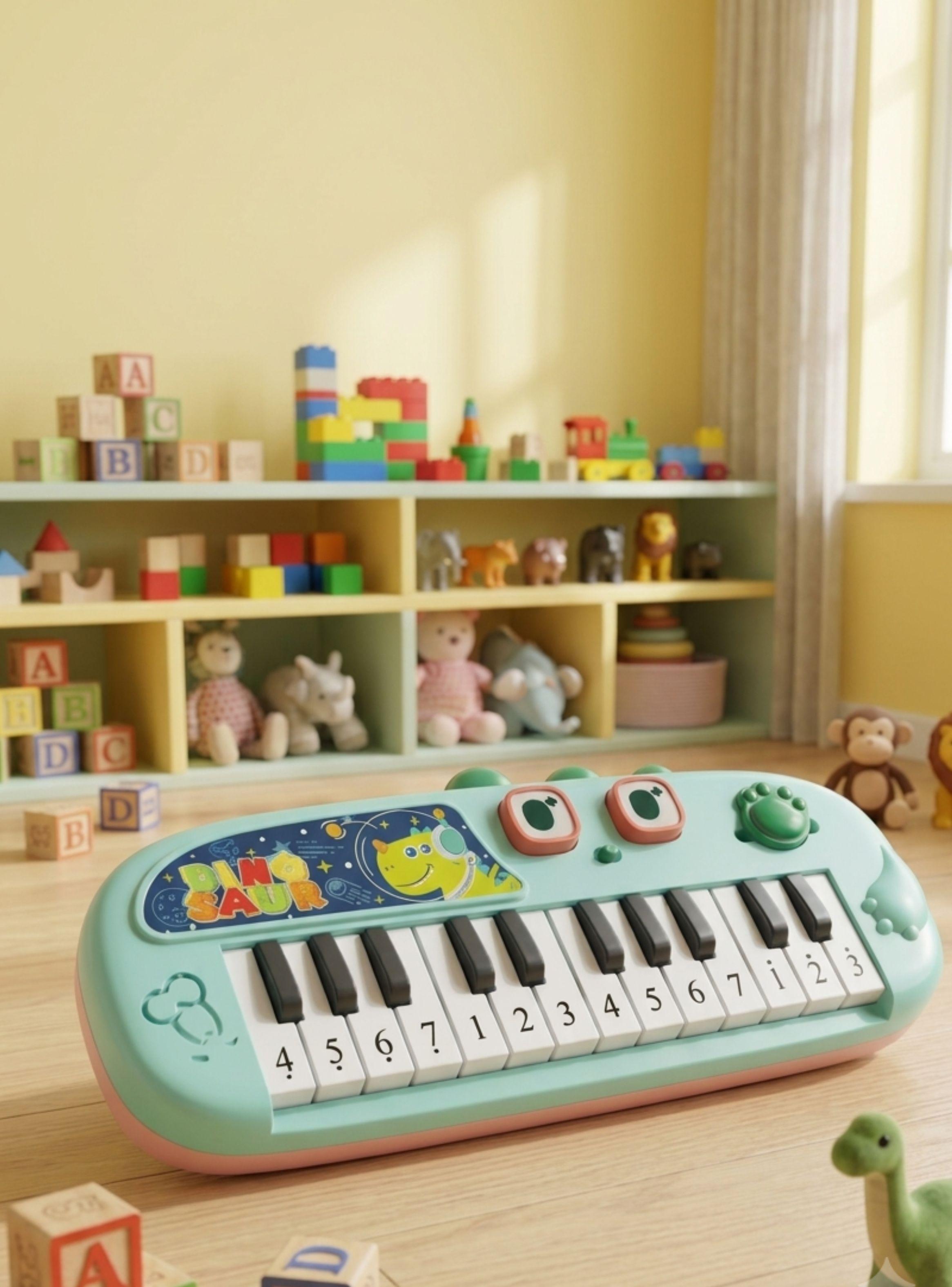Piano Infantil Organo Electrónico Dinosaurio Para Niños Azul-2