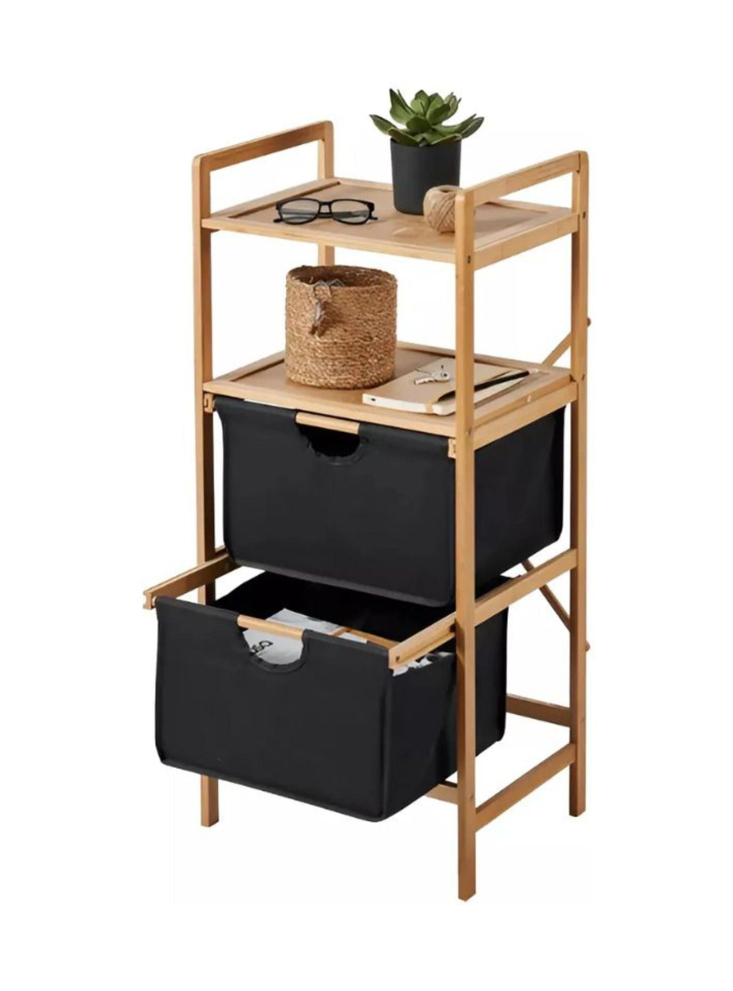 Estante Mueble Bambu Cajones Baño Organizador Negro-0