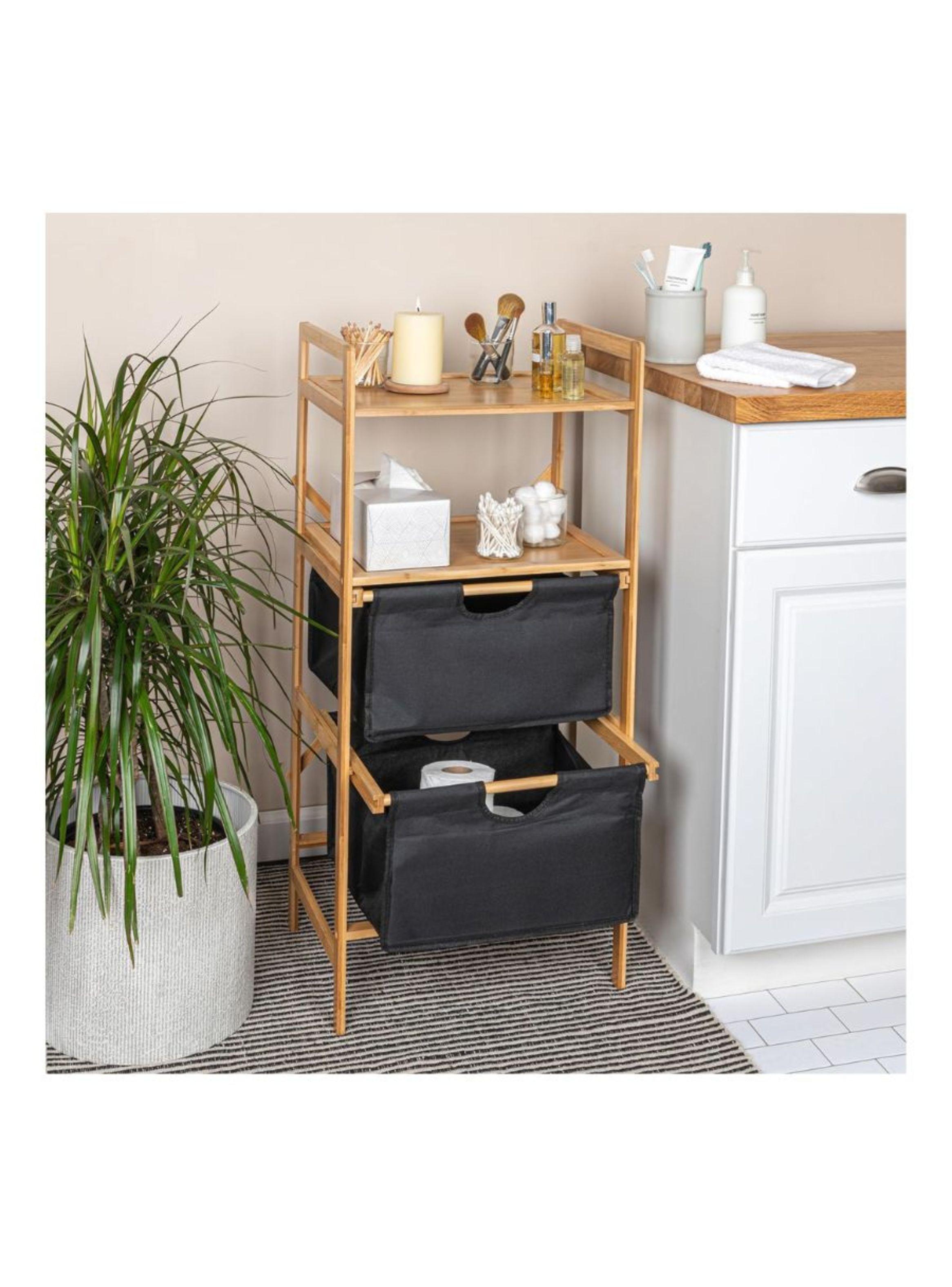 Estante Mueble Bambu Cajones Baño Organizador Negro-3