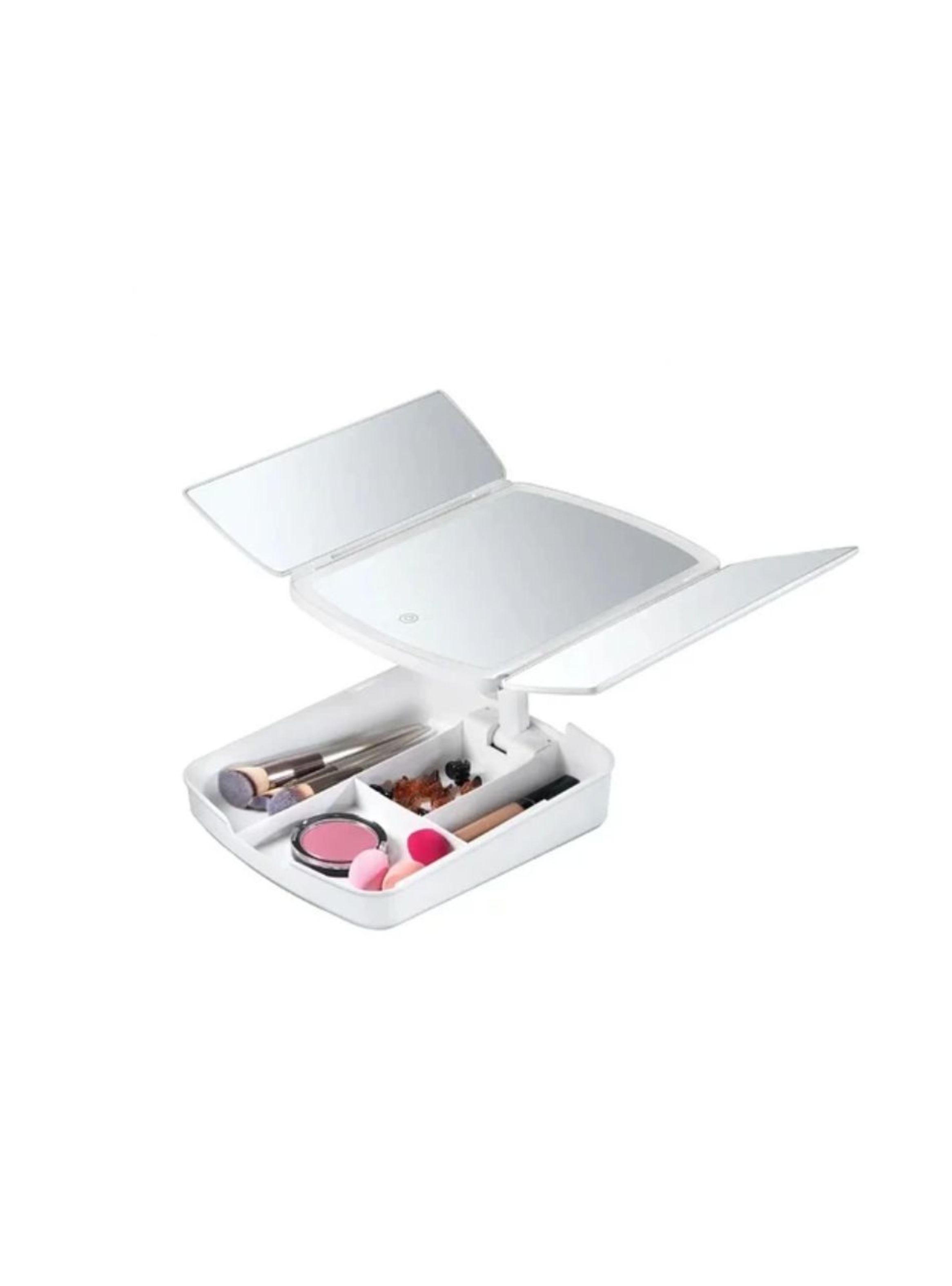 Espejo De Maquillaje Plegable Con Luces Led Con Cajon-3