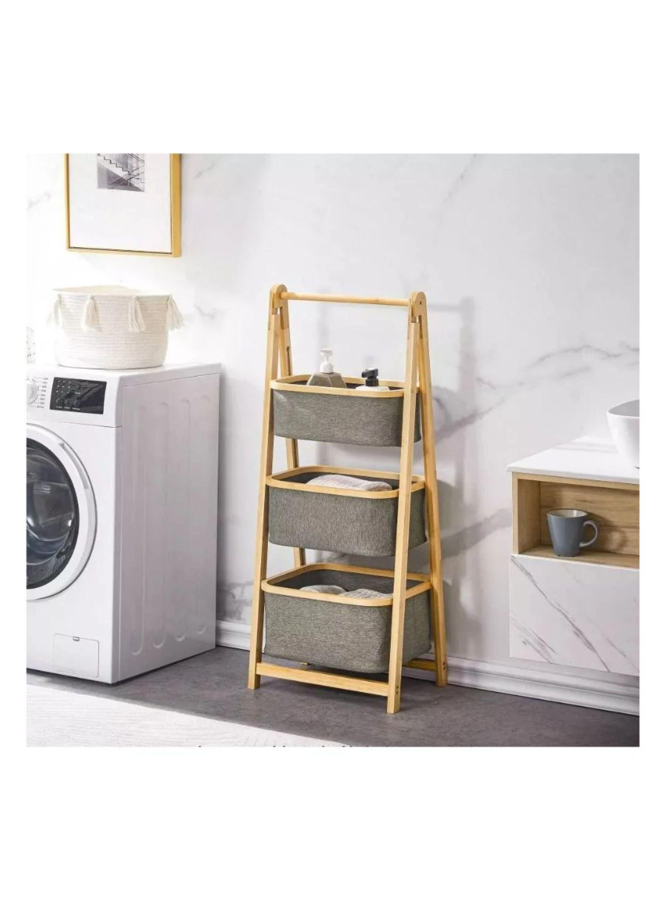 Estante De Almacenamiento De 3 Niveles Con Cesto Plegable-3