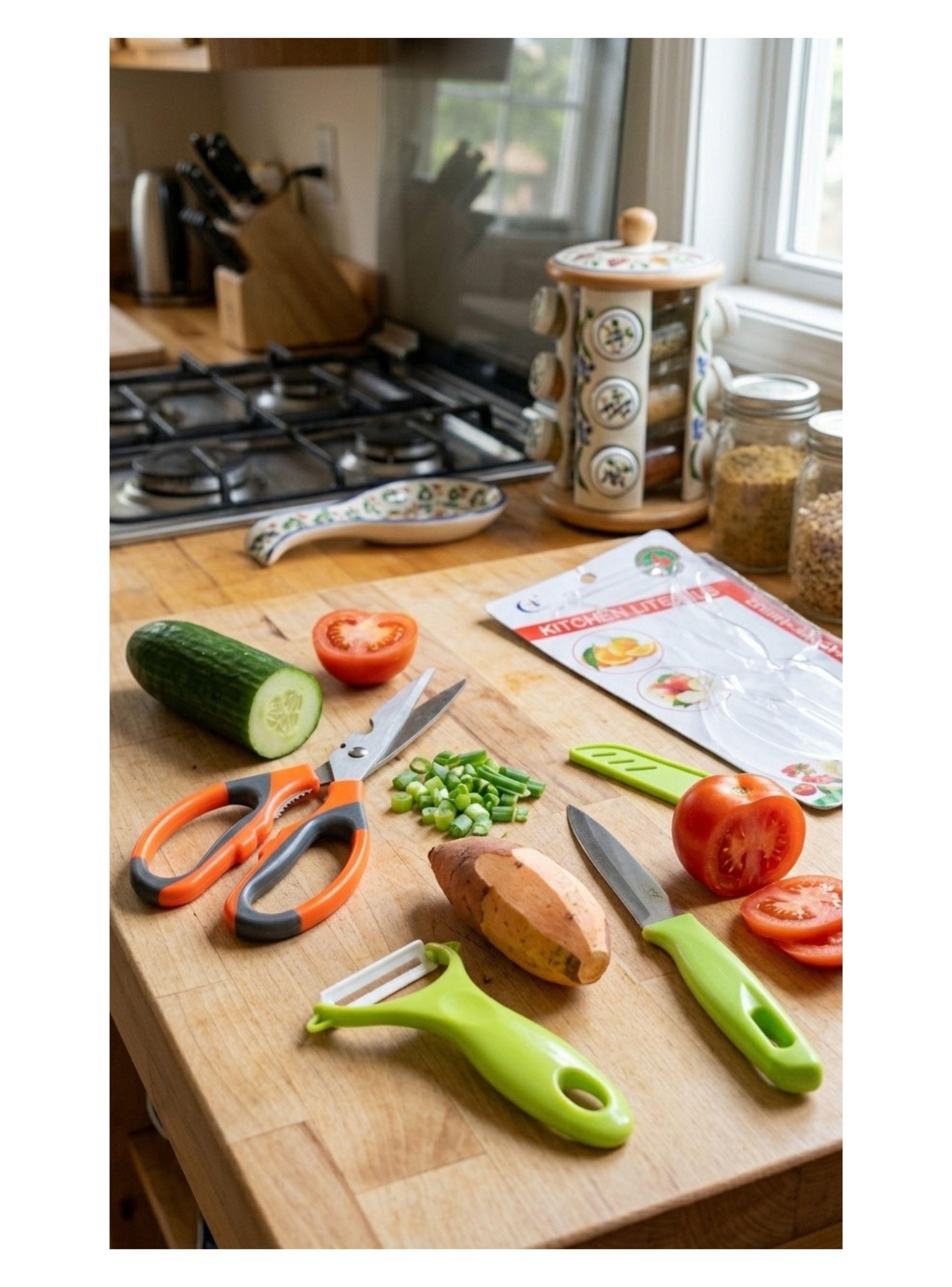 Set Cocina Tijeras Multiuso Cuchillo Pelador Papas Frutas-1